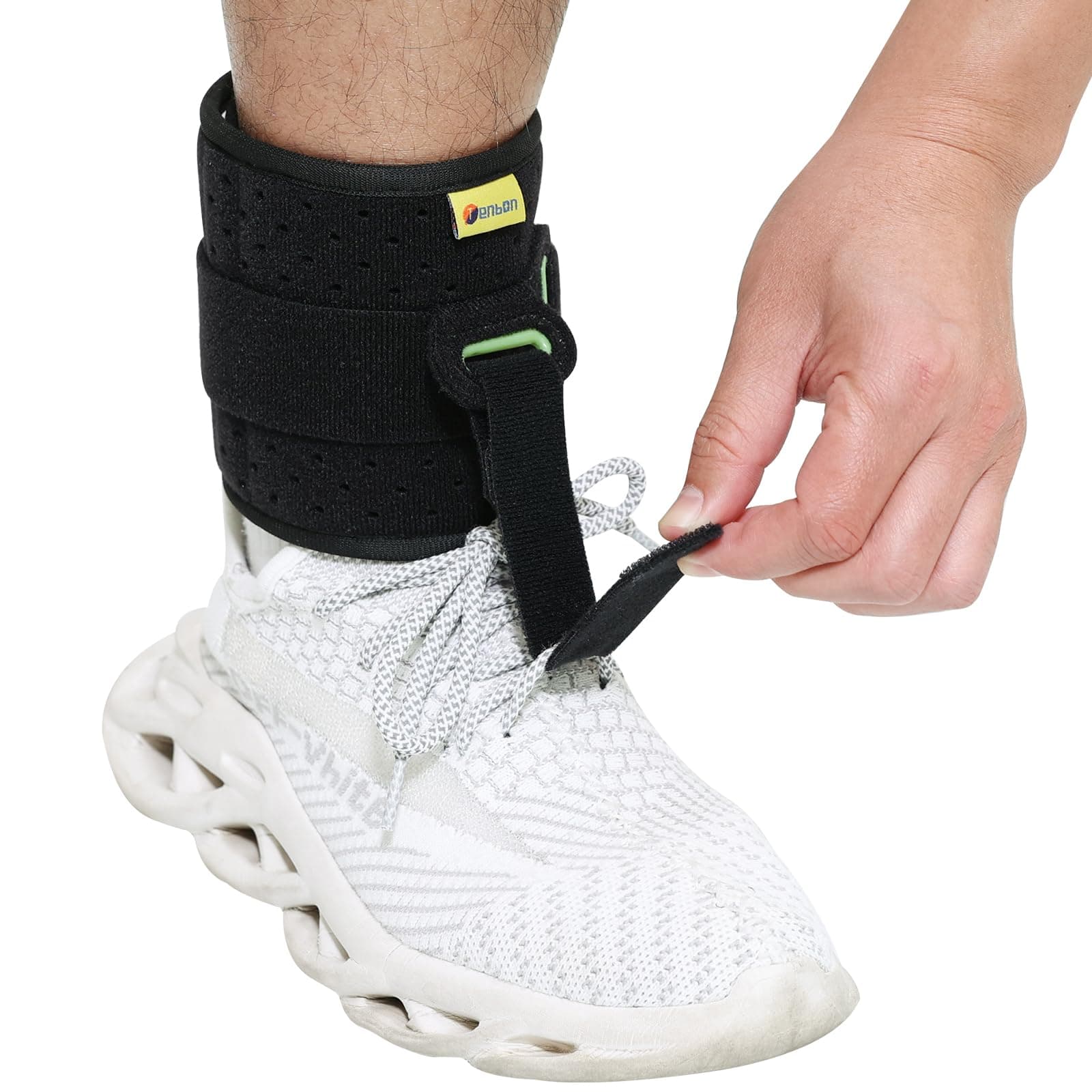 Ankle Support Drop Foot Brace Orthosis - Comfort Cushioned Adjustable Wrap Compression For Improved Walking Gait, Prevents Cramps Ankle Sprains (Black)