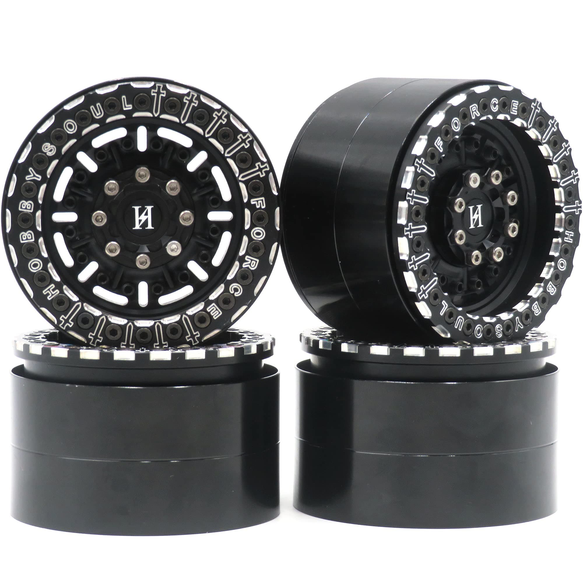 4pcs RC Aluminium 2.2 beadlock Wheels Rims Hex 12mm Black Color Weight About 160g/pc Fit for RC Mud Truck Rock Crawler Trx4 Scx10 Capra Ryft Gen8