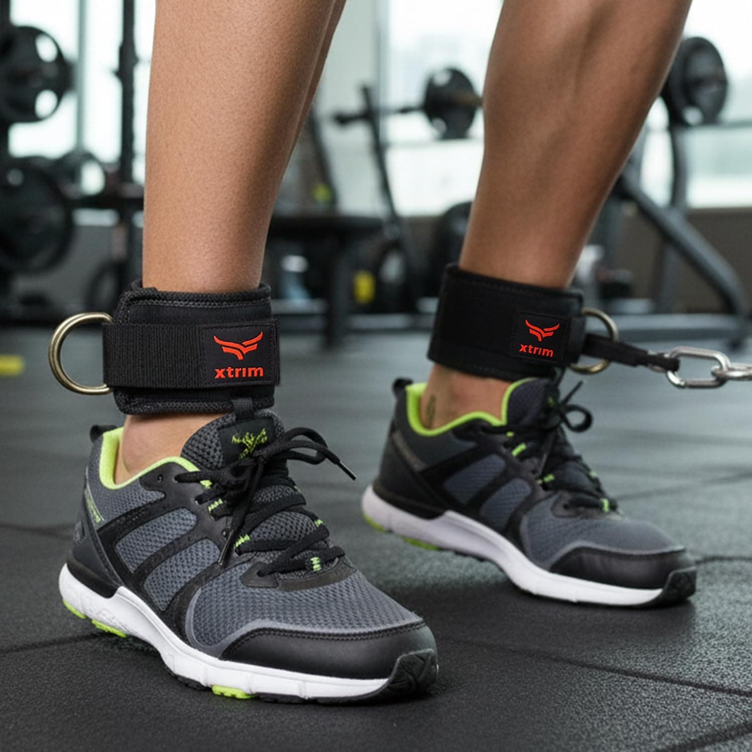 XTRIM Unisex Stylish Ankle Straps with Metal D-Rings for Cable Machine, Kickbacks and Glutes Workouts, Adjustable Ankle Straps, Curls & Hip Abductors with Padded Neoprene Support (Red)