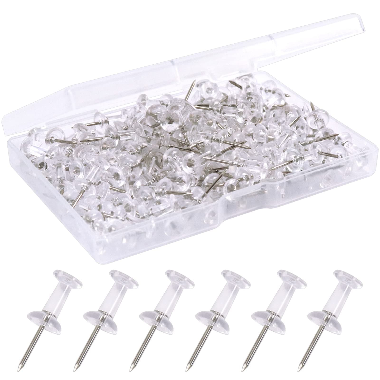 RedamancyRedamancy Clear Push Pins, 120 Drawing Pins, Thumb Tacks, Plastic Head Thumb Tacks Map Push Pins for Wall Drawing Pinboard,Map Mark or Bulletin Board, with Storage Box