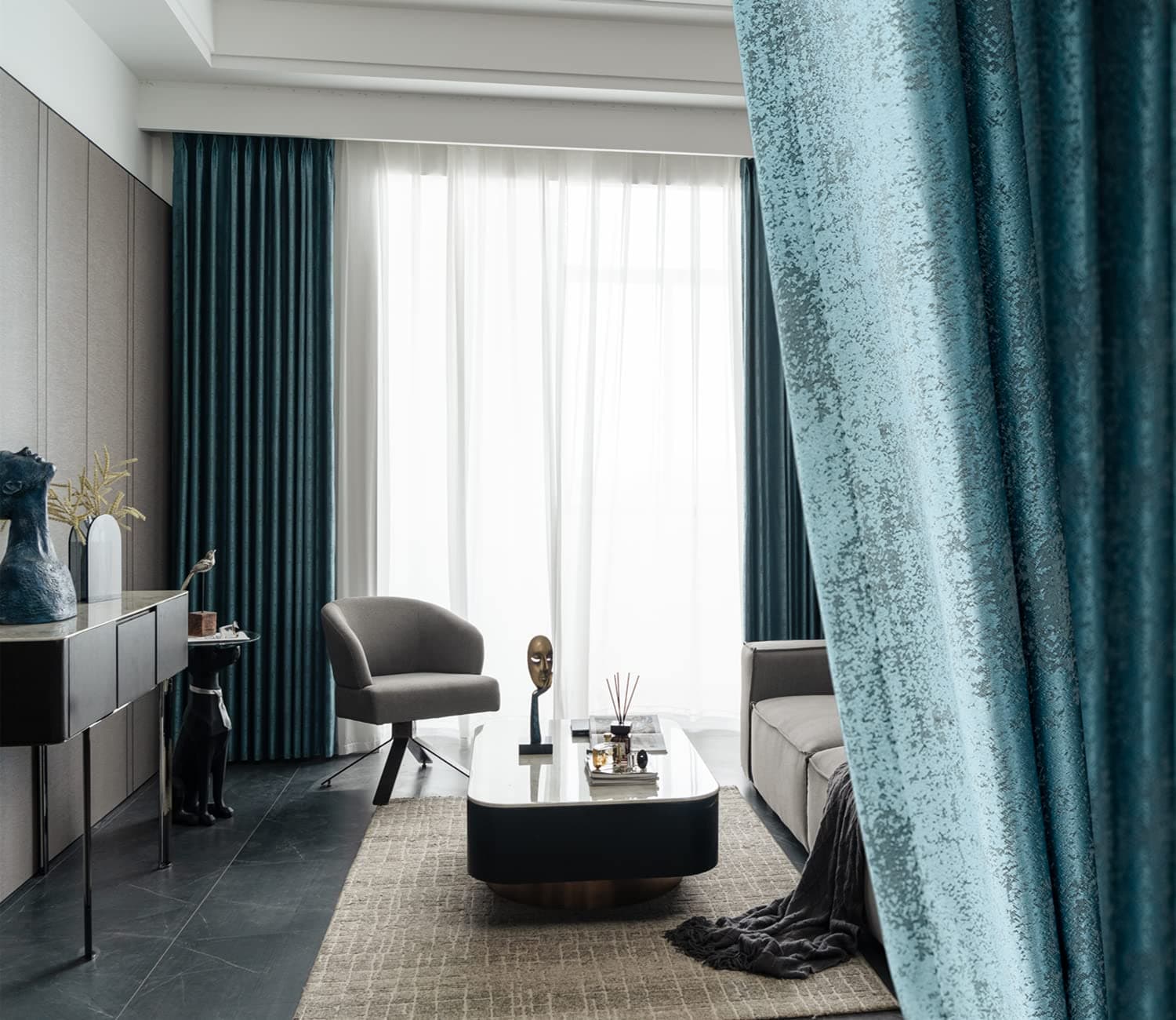 White Curtains Blackout for Bedroom,Insulation Noise Reduction Block-sun Window Drapes For Livingroom Kids Bedroom Study Exhibition Hall 2 Pieces (W150 x L270cm, Blue)