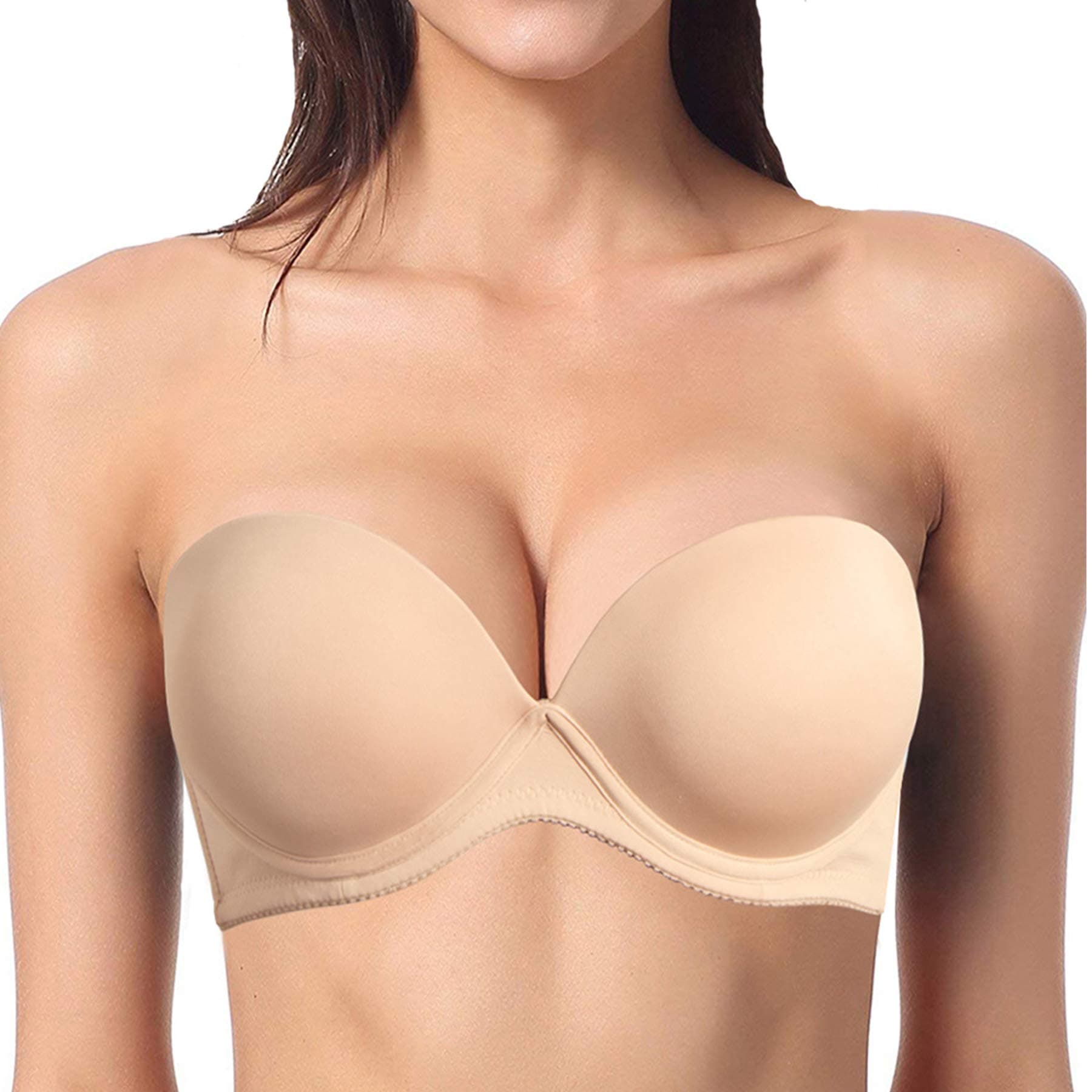 YBCGPush up Strapless Convertible Thick Padded Underwire Supportive Bra for Women's Wedding 34B Nude Nude 34B