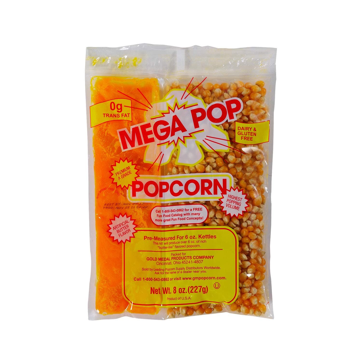 Beach City Wholesalers Mega-Pop Popcorn Packet w/coconut oil 8 oz for 6 oz kettle (36 count)_AB