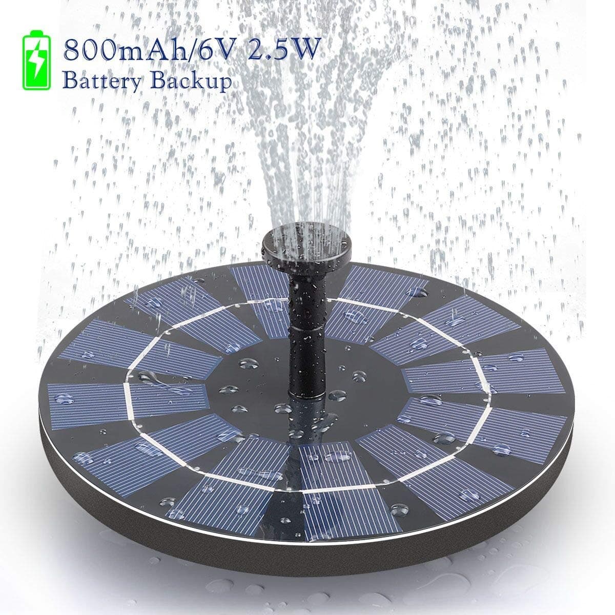 CONXWAN Solar Fountain Pump with Battery Backup, Free Standing 2.5W Bird Bath Fountain Solar Panel Kit Water Pump for Birdbath, Pond, Pool,Garden and Lawn