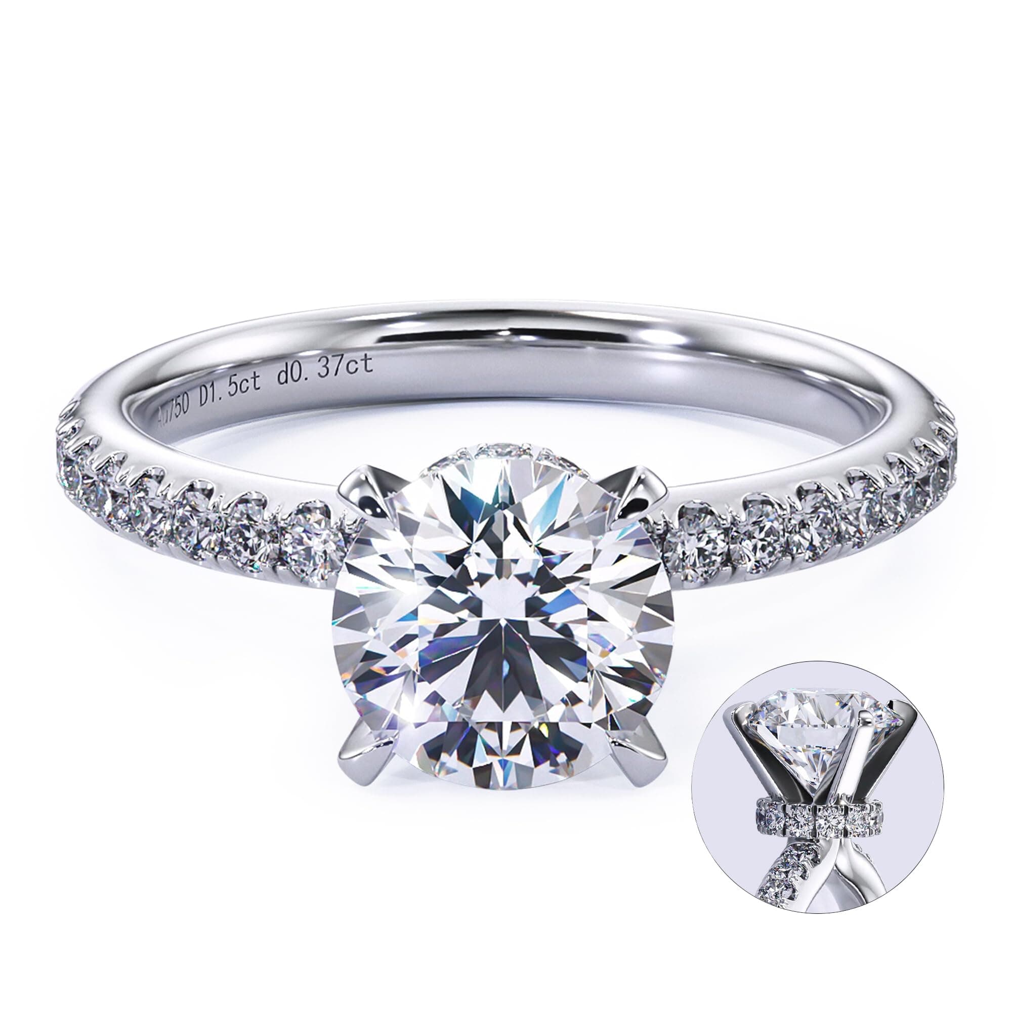 Blueeve Hidden Halo Moissanite Rings for Women, 1.5ct Round D Color VVS1 Clarity Lab Created Diamond Rings 18K White Gold Vermeil Secret Halo Moissanite Engagement Rings for Women Wedding Rings Gifts