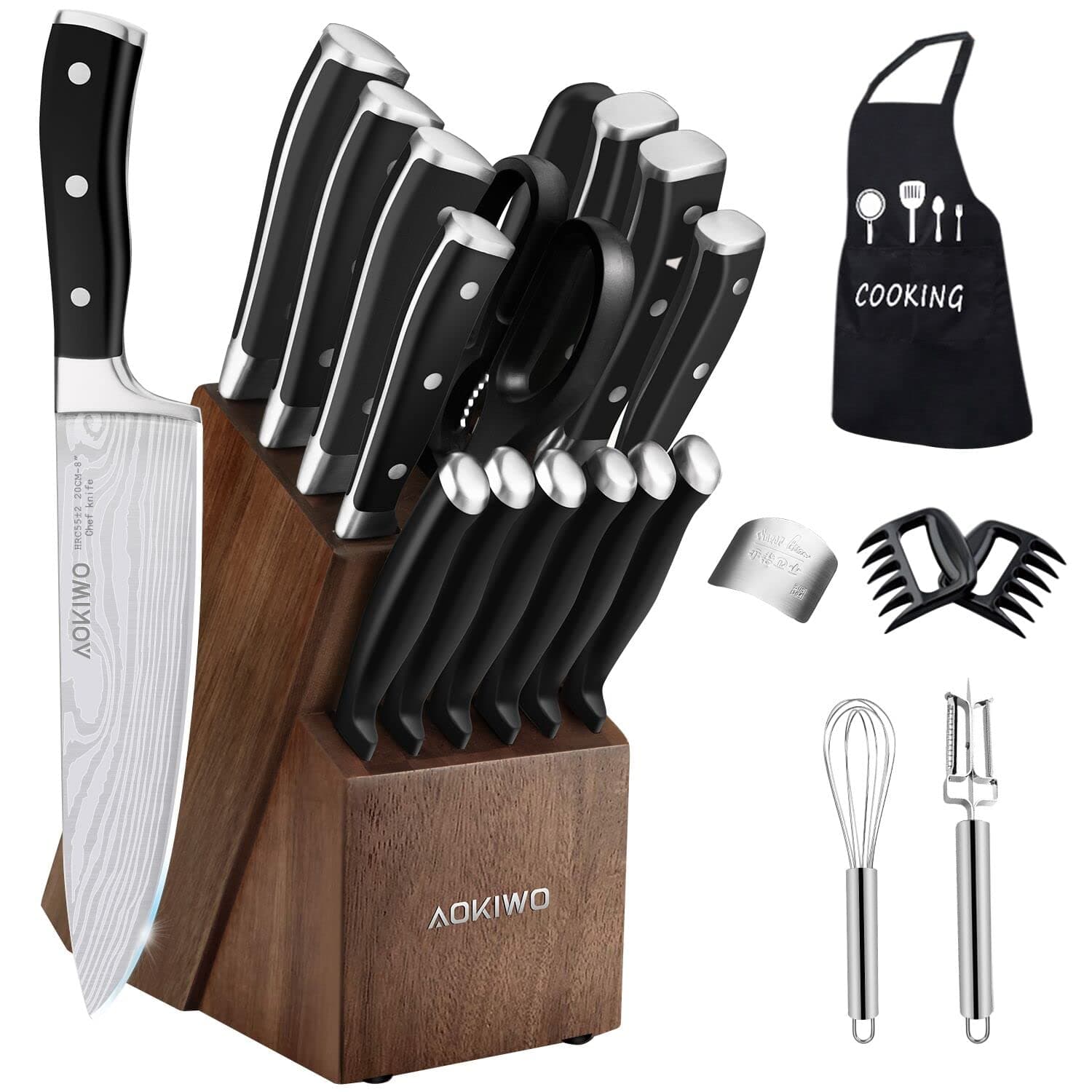 Knife Set, 22 Pieces Kitchen Knife Set with Block Wooden, Germany High Carbon Stainless Steel Professional Chef Knife Block Set, Ultra Sharp, Forged, Full-Tang