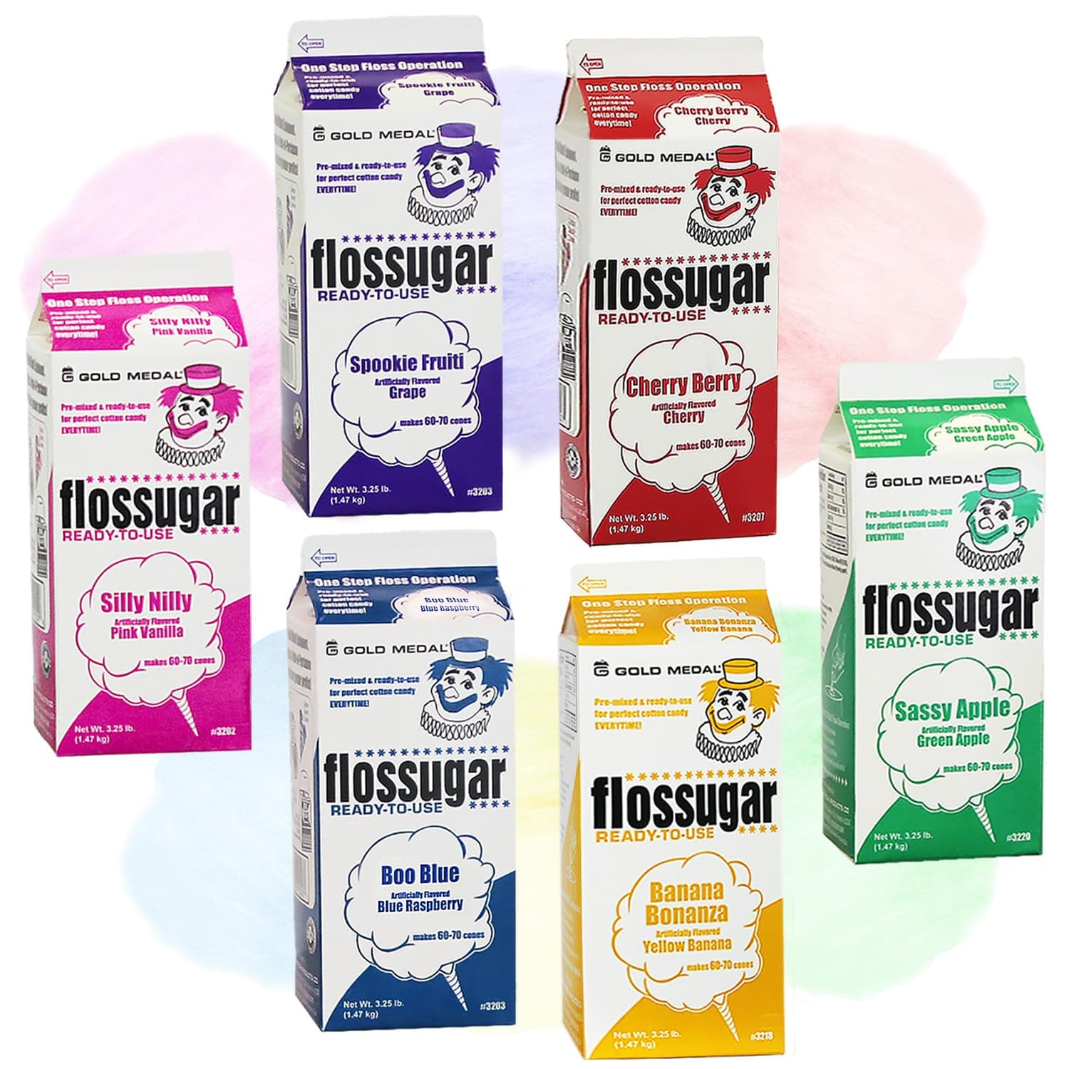 Cotton Candy Sugar Floss-Six Pack 52oz Cartons-Mix & Match-18 Flavor Choices