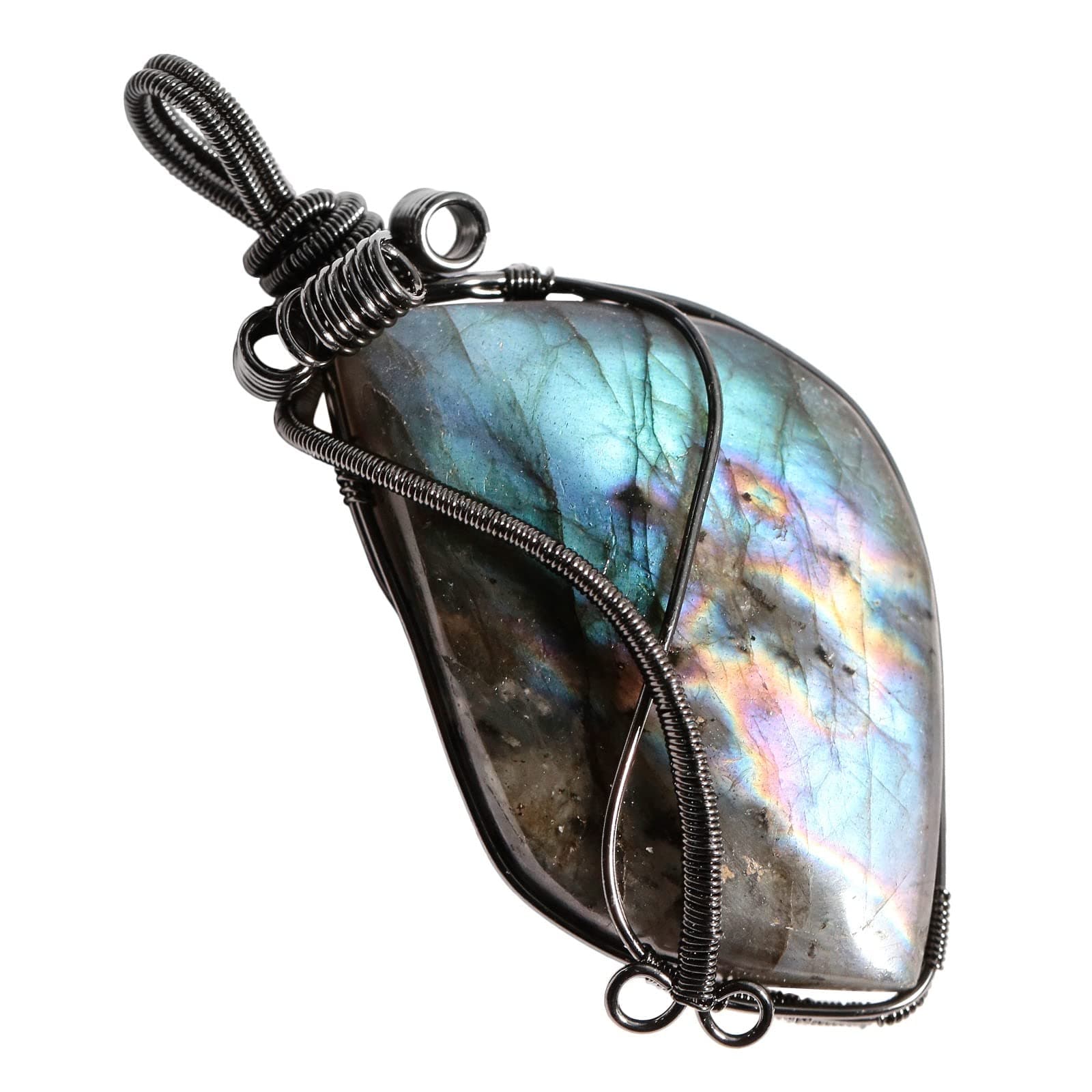 SUNYIKNatural Labradorite Pendant Necklace for Men Women, Irregular Handmade Wire Wrapped Crystal Necklace for Unisex