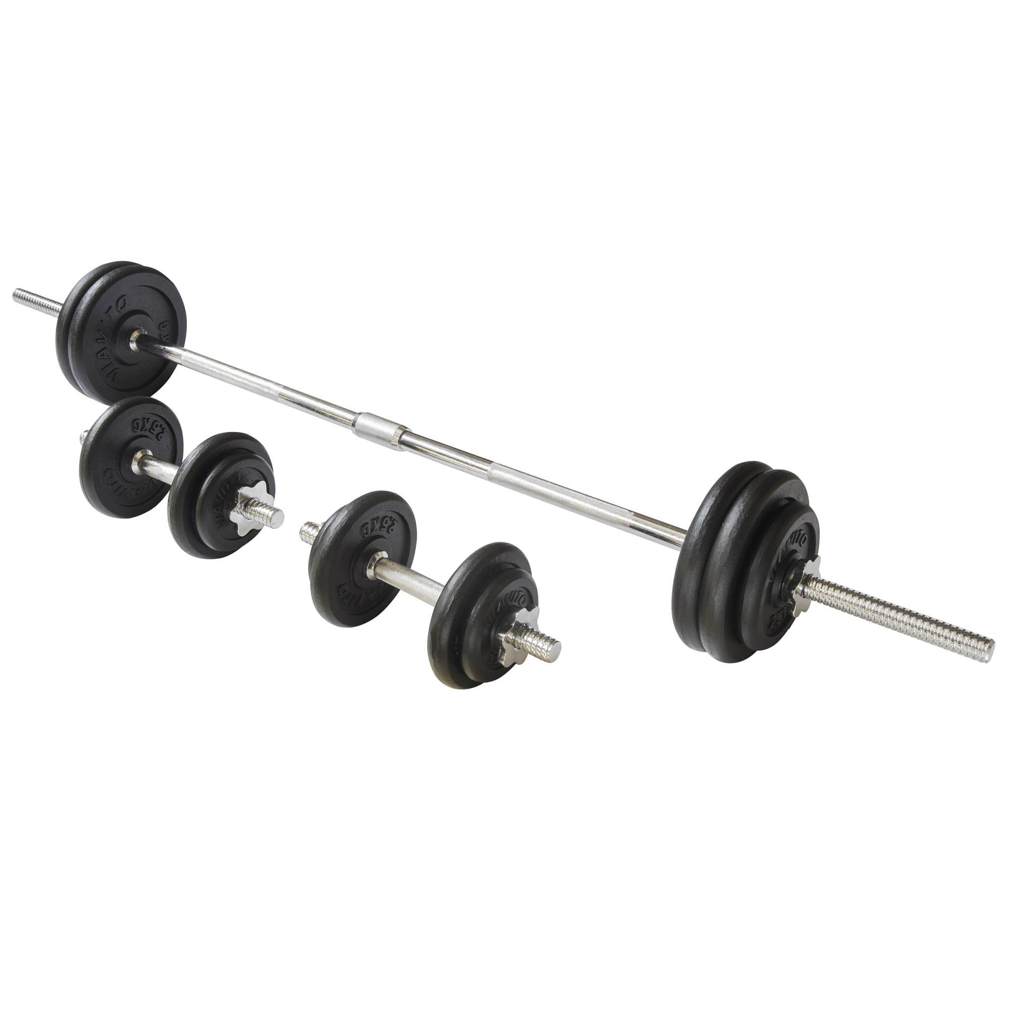 VIAVITO 50kg Black Cast Iron Barbell and Dumbbell Weight Set
