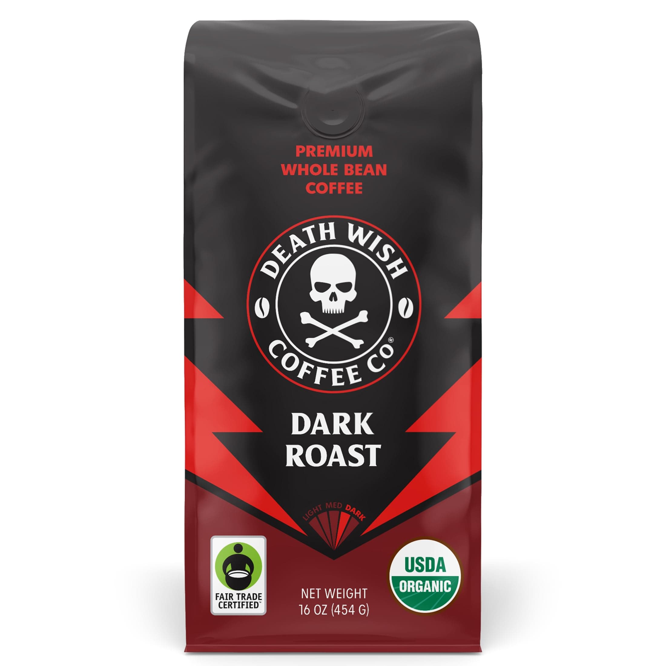Death Wish Whole Bean Coffee, The World's Strongest Coffee, Fair Trade and Certified Organic (454 Grams)