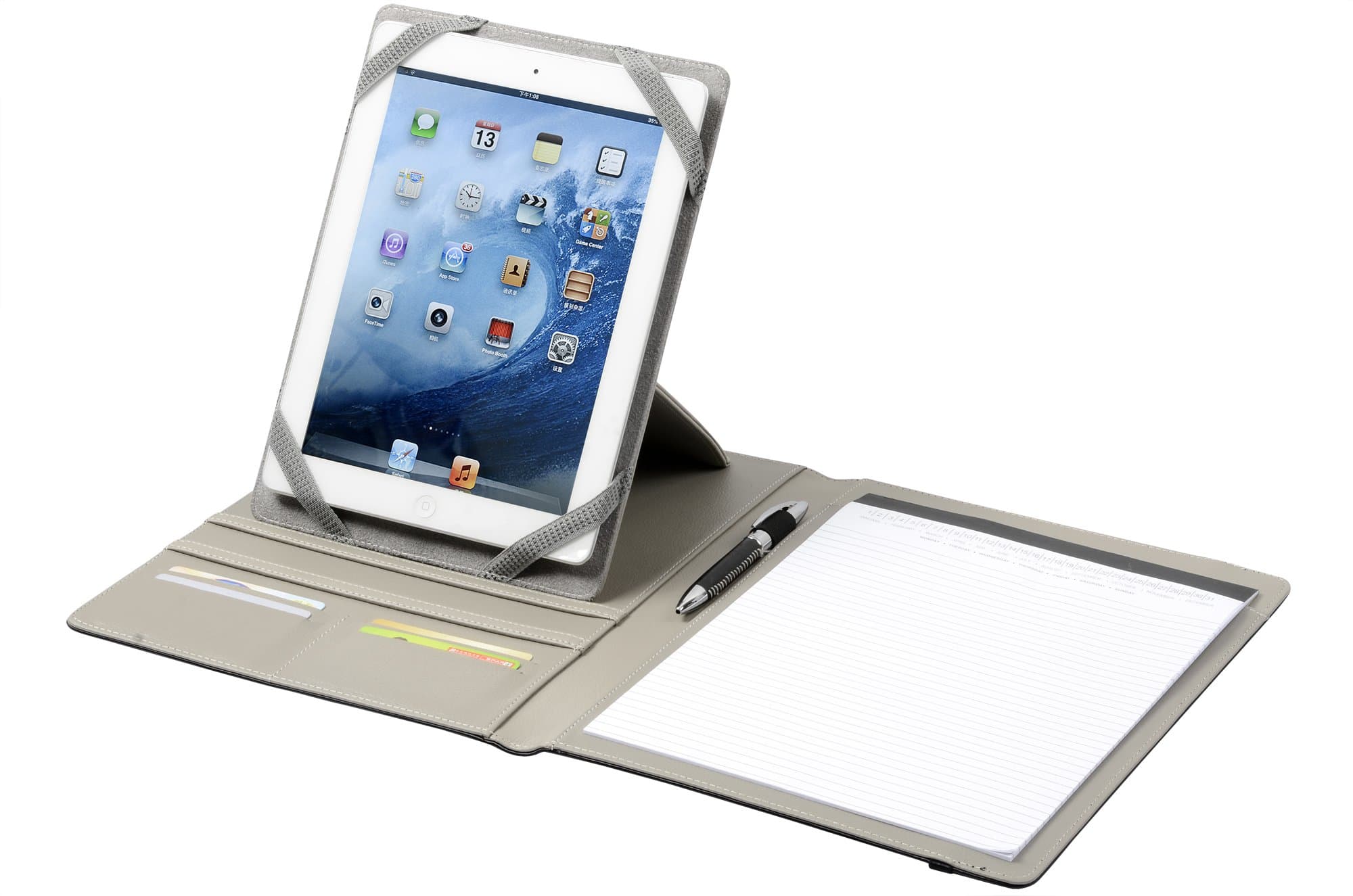 Multi Purpose Executive Tablet Portfolio with a Rotatable and Detachable Tablet Travel Case and a Notepad. Designed for Apple iPad, iPad 2, iPad 3, iPad Mini and Samsung Galaxy (Blue)