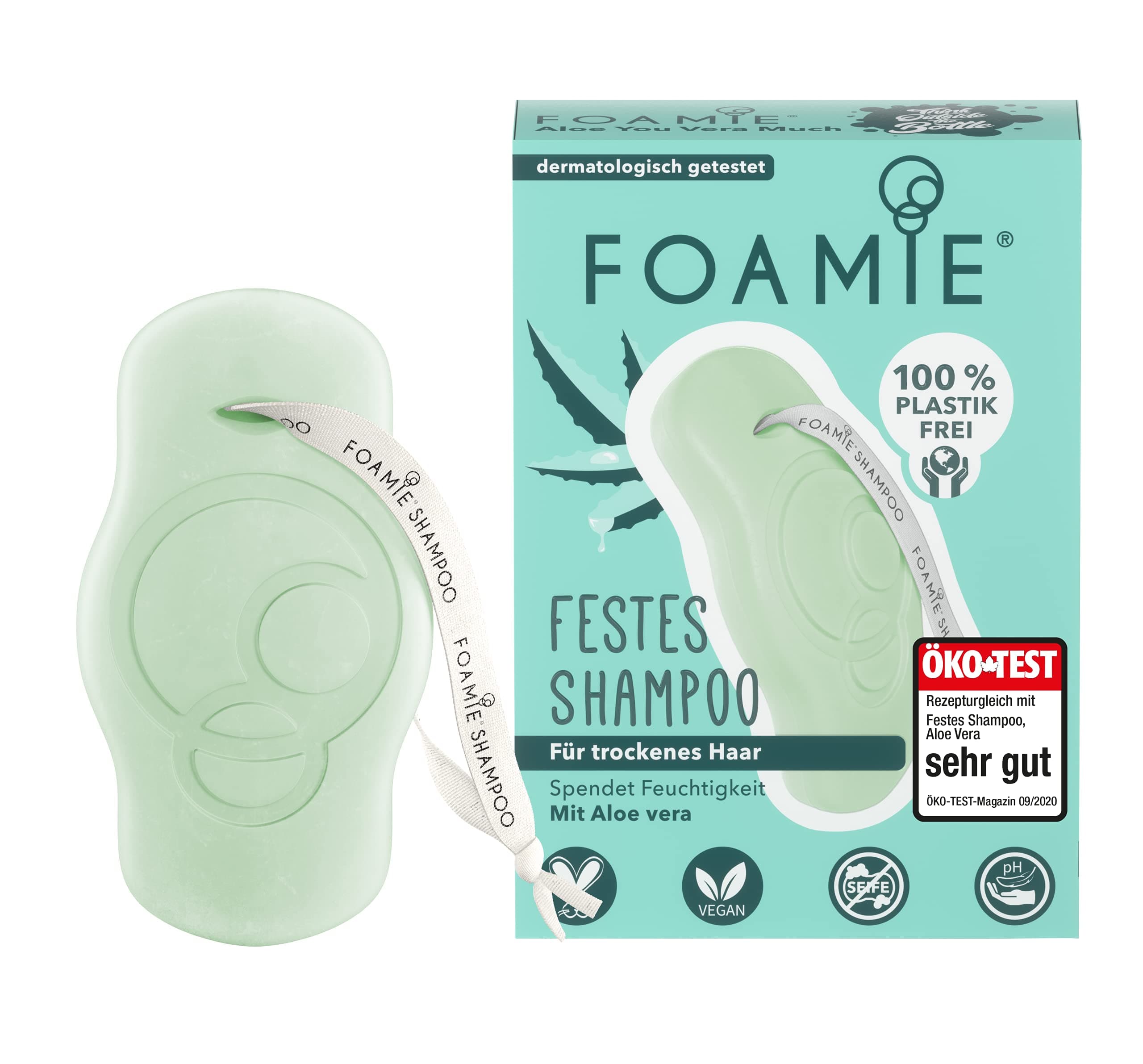Foamie Shampoo Bar, Aloe - Moisturising for Dry Hair - Plastic-Free, pH-Balanced, Soap-Free, No Nasties, Vegan - Perfect for Travel