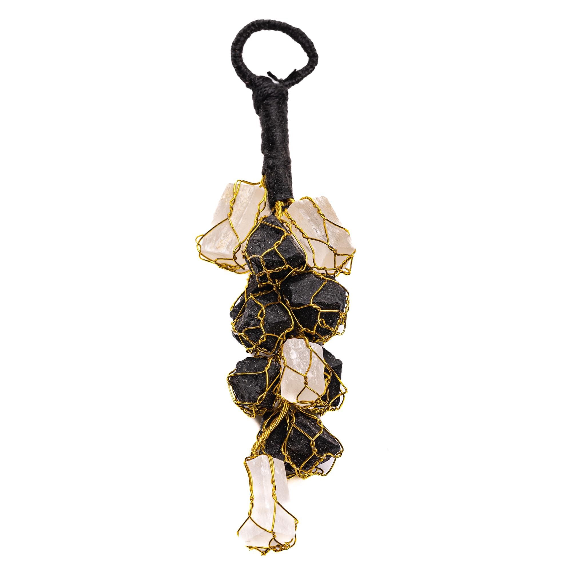 Black Tourmaline/Selenite Stone Crystal Main Door Hanging for Protection from Negative Energy, Evil Eyes Home Office Business Factory Shop Entrance