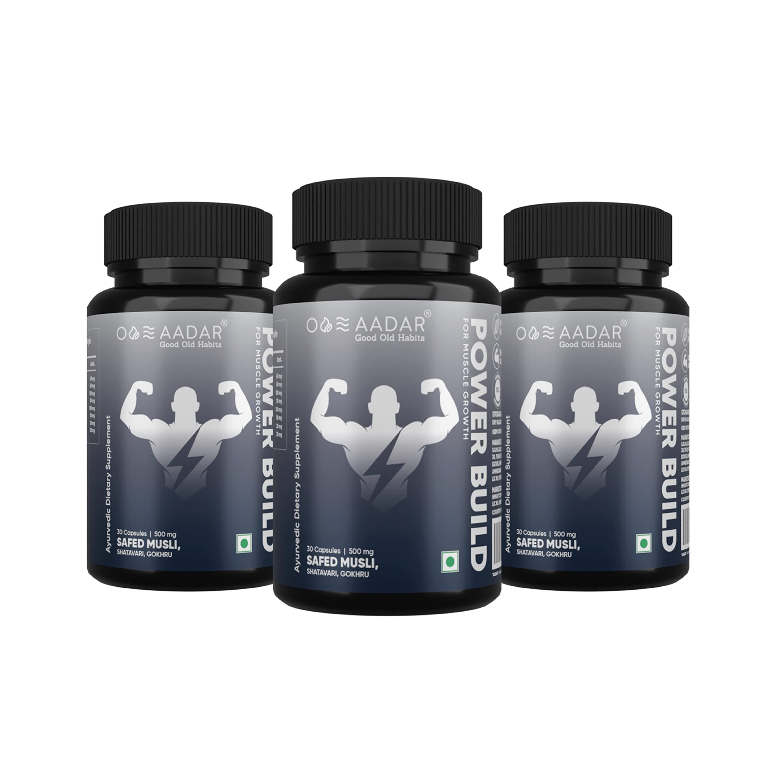 POWER BUILD | Ayurvedic Real Muscle Mass Gainer | Improves Performance & Boost Metabolism | (Safed Musli, Gokhru, Shatavari) 30 Capsules (Pack 3)