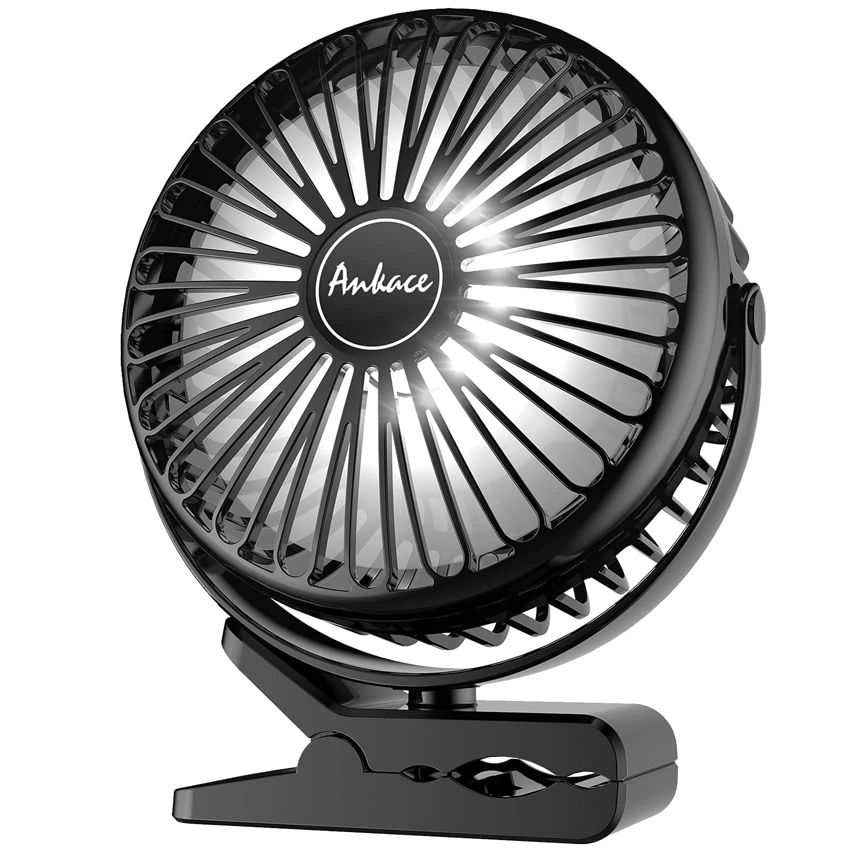 Rechargeable Fan, ANKACE with LED Light 10000mAh USB 3 Speeds 360° Rotation Portable Personal Fan, Powerful Strong Fan with Clip and Hook for Outdoor Camper Golf Cart or Indoor Gym Treadmill Office