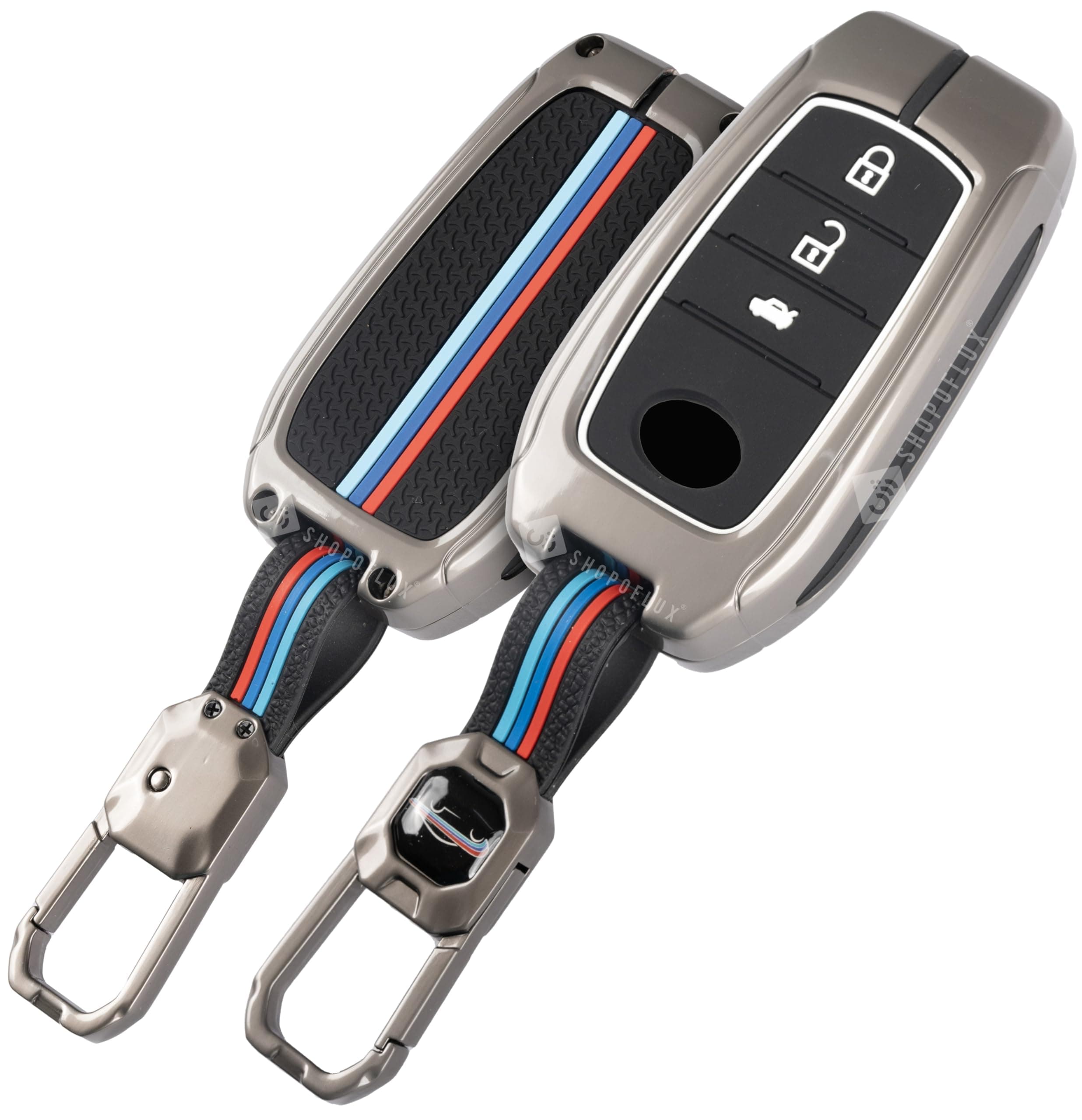 SHOPOFLUX Metal Key Cover Compatible with Toyota Fortuner | Fortuner Legender | Innova Hycross | Invicto 3 Button Smart Key (Black Silicon)