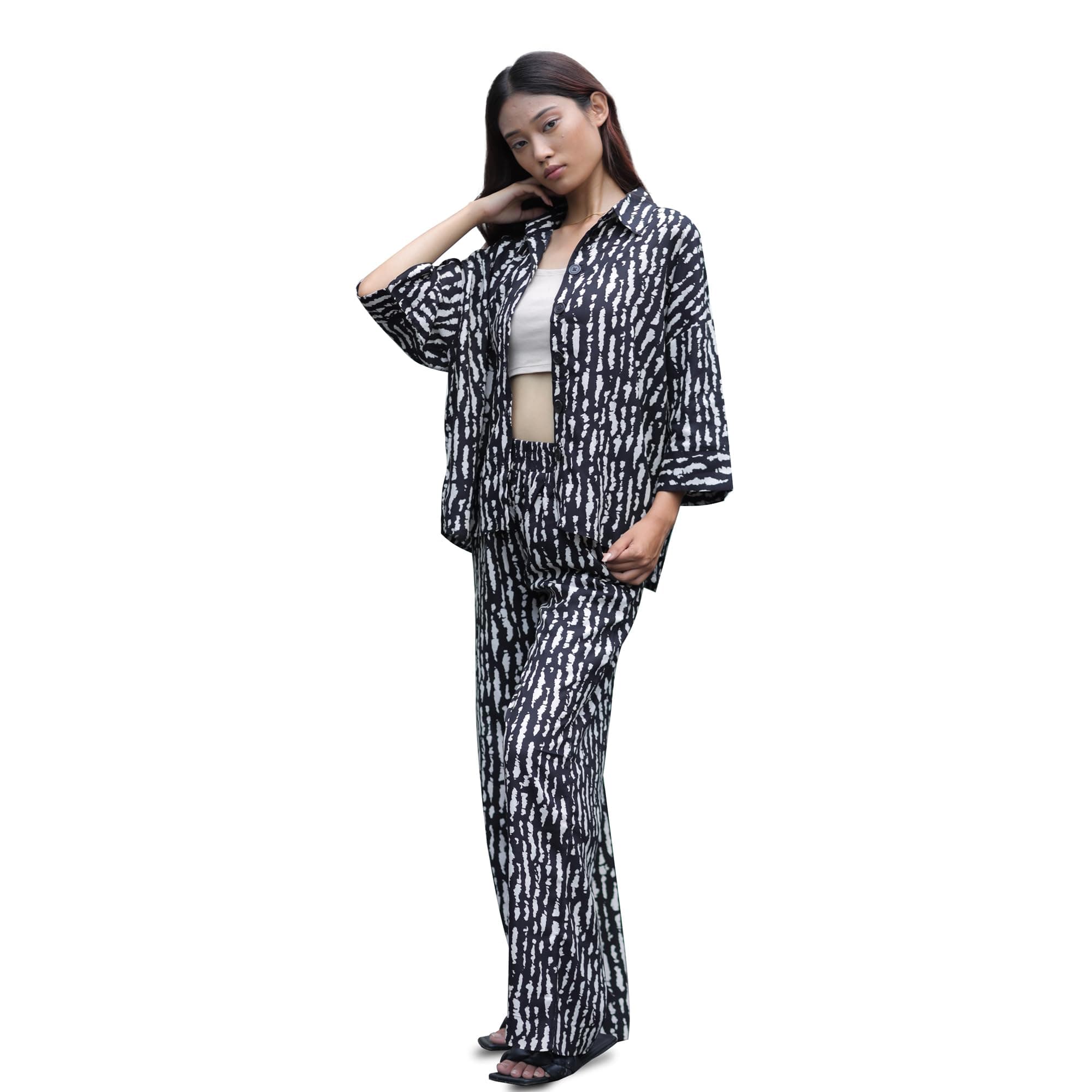 DEARBED - Women's Poplene Loungewear, After Party, Black Coord Set of Shirt with Pyjama ; DR.BD-CS-BSC