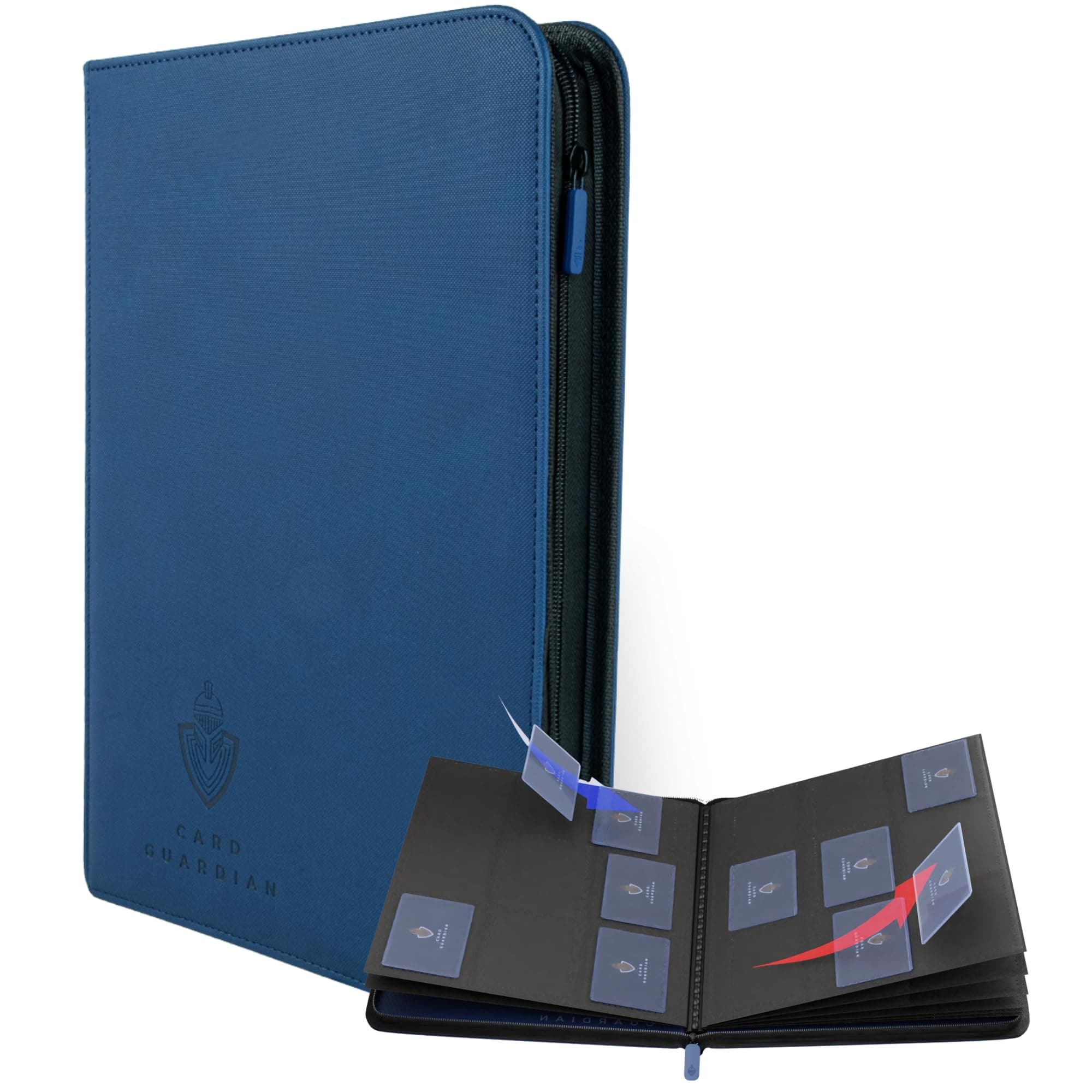 Card Guardian 9 Pocket Card Binder with Zipper – Holds 360 Cards, Side Loading Trading Card Binder for TCG & Football, Premium Card Collection (Blue)