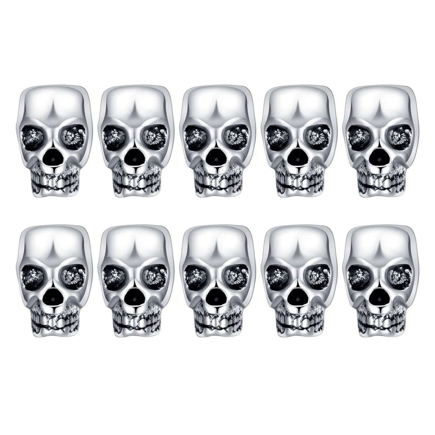 Gusnilo 10 PCS Skull Beads for Jewelry Making Beard Beads,Skull charm Great DIY Accessories for Necklace, Bracelets and Earrings Making Silver 4mm