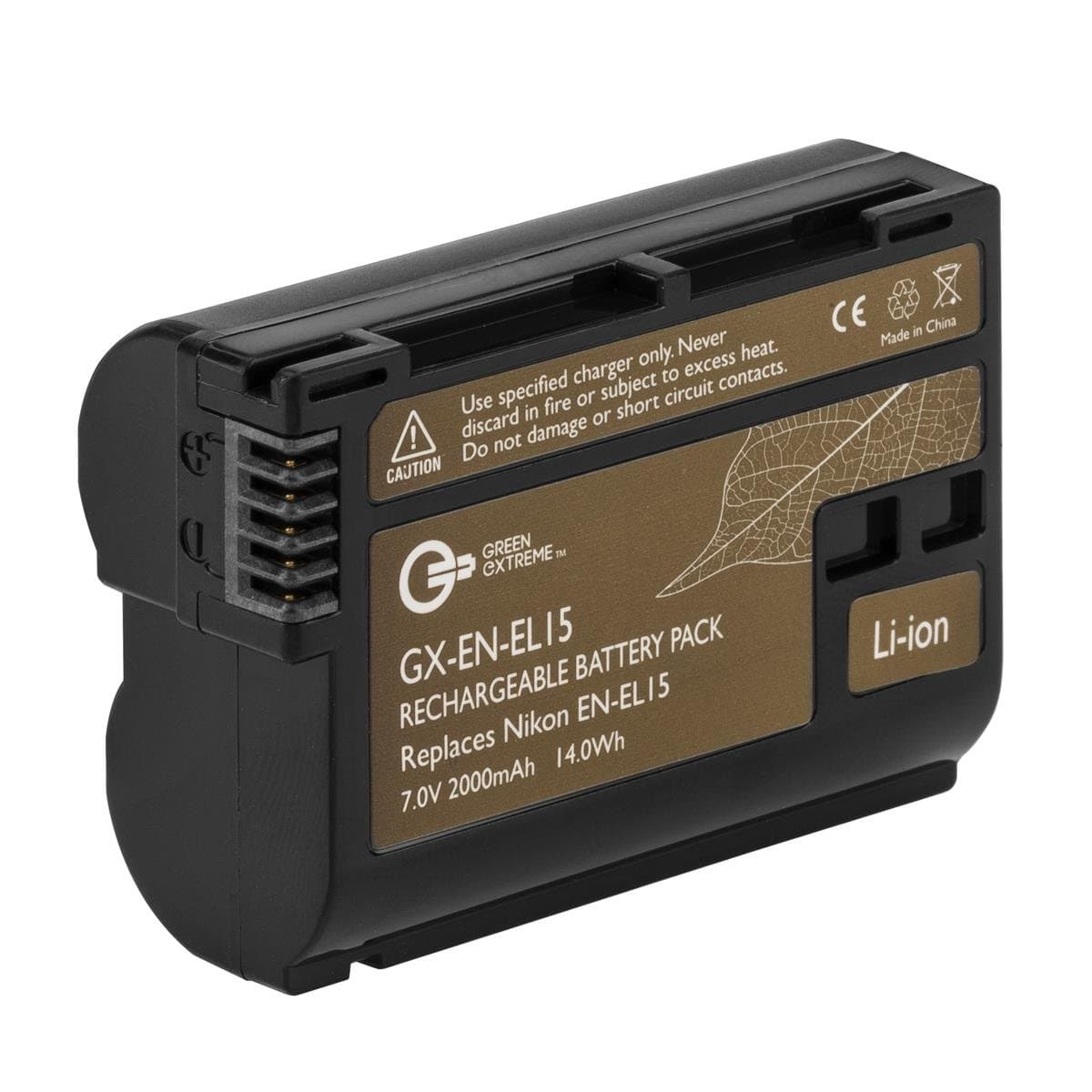 Green Extreme EN-EL15 Lithium-Ion Battery Pack (7.0V 2000mAh) for D7500, 1 V1, D500, D600, D610, D750, D800, D810, D810A, D850, D7000, D7100, D7200Digital SLR Cameras