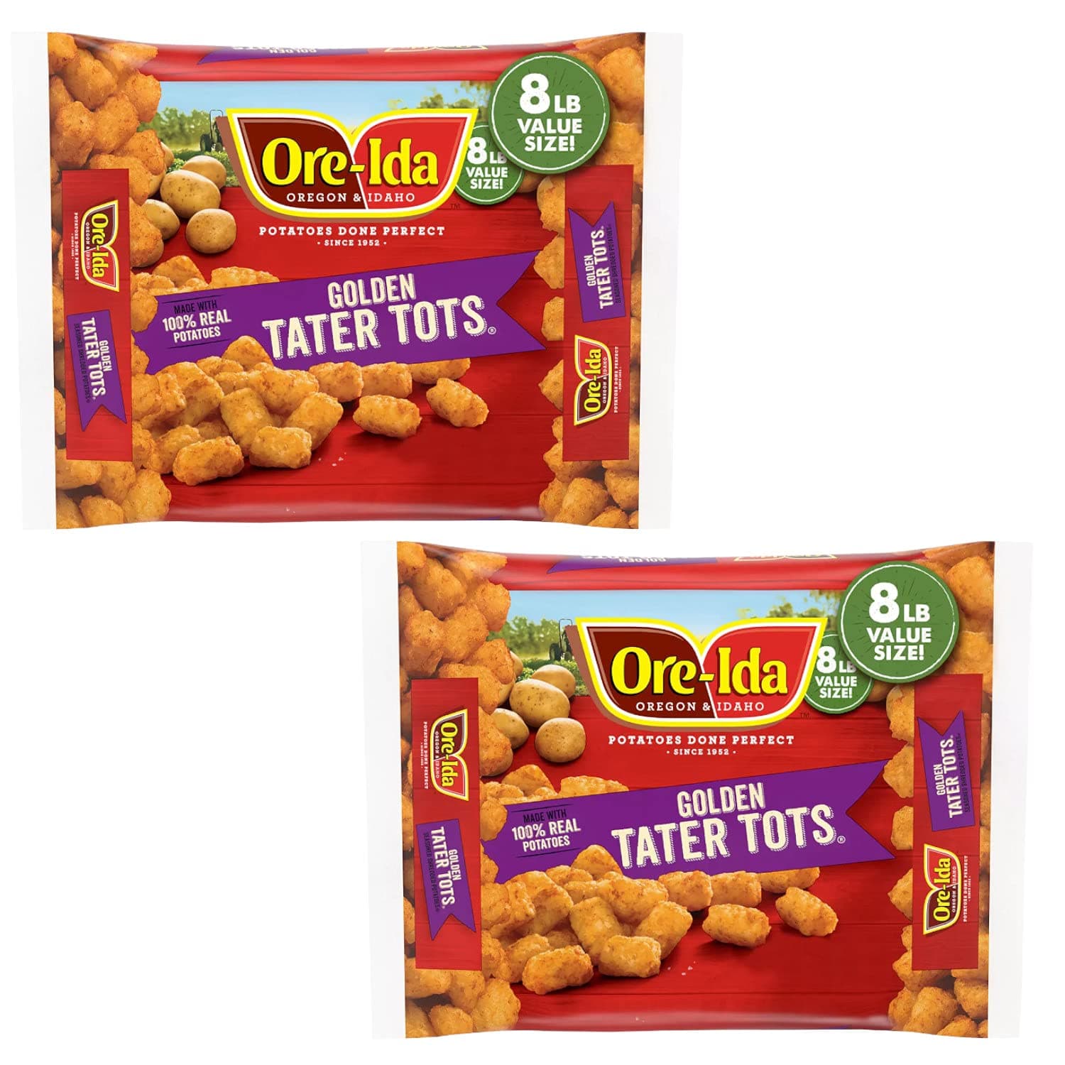 Ore-Ida Golden Tater Tots | Made With 100% Real Grade A Potatoes - 2 Boxes (8 lbs Each Box)