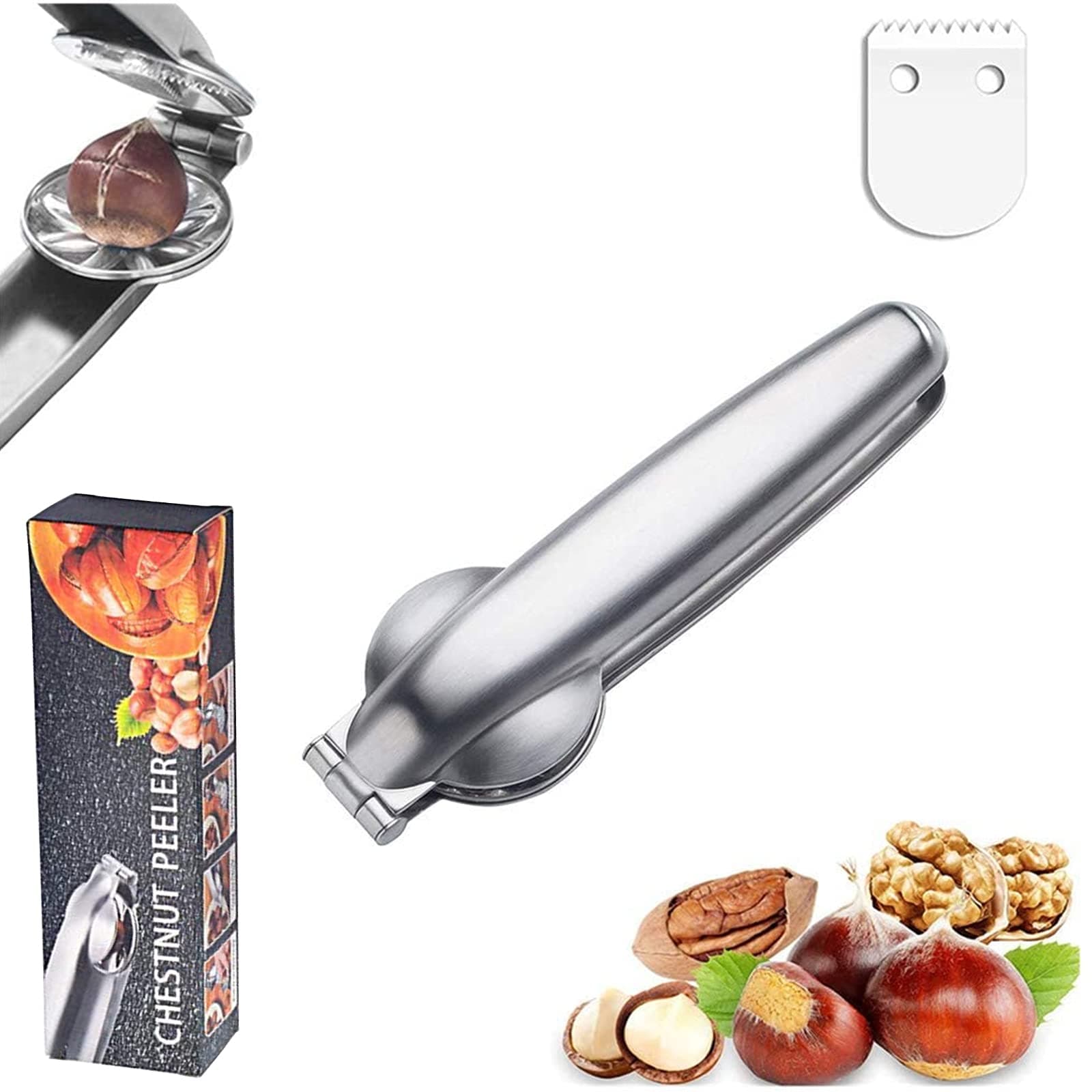 Stainless Steel Chestnut Clip Nut Cracker Sheller Metal Nut Opener Plier Nutcracker Chestnut Clip 304 Stainless Steel Kitchen Tools Multifunctional Chestnut Opener for Kitchen