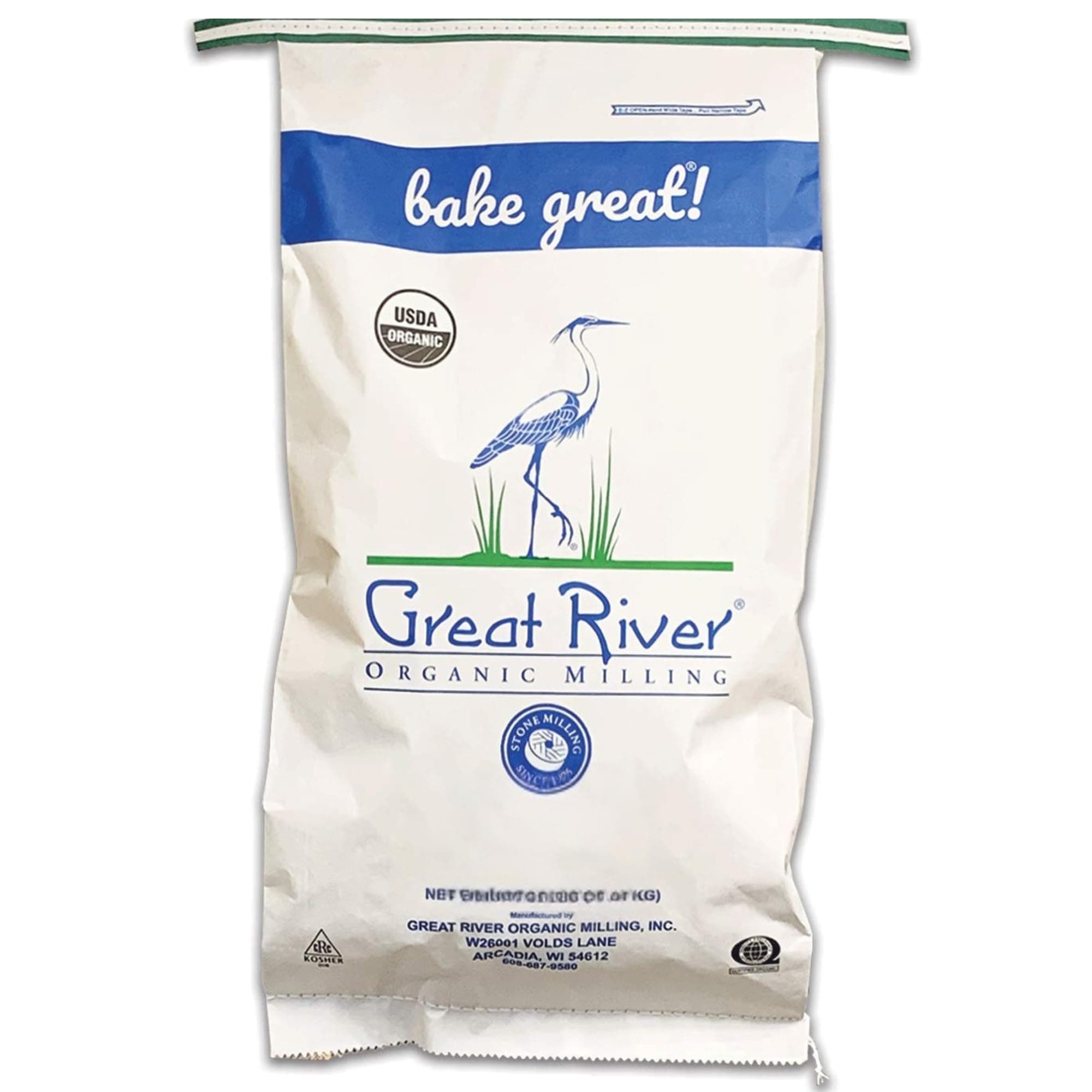 Great River Milling Organic Whole Wheat Flour Bread Flour for Baking All Purpose Flour and Sourdough Starters Stone Ground, Unbleached, Unbromated, Non-GMO, Kosher 25 Lb (Pack Of 1)