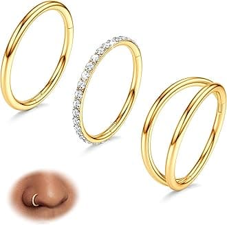 BodyBonita 3pcs Nose Rings Hoops - Double Hoop Nose Ring 14/16/18/20G Hinged CZ Piercing Jewelry Septum Clicker Rings Cartilage Earring Helix Rook Tragus Daith 7mm/8mm/9mm/10mm