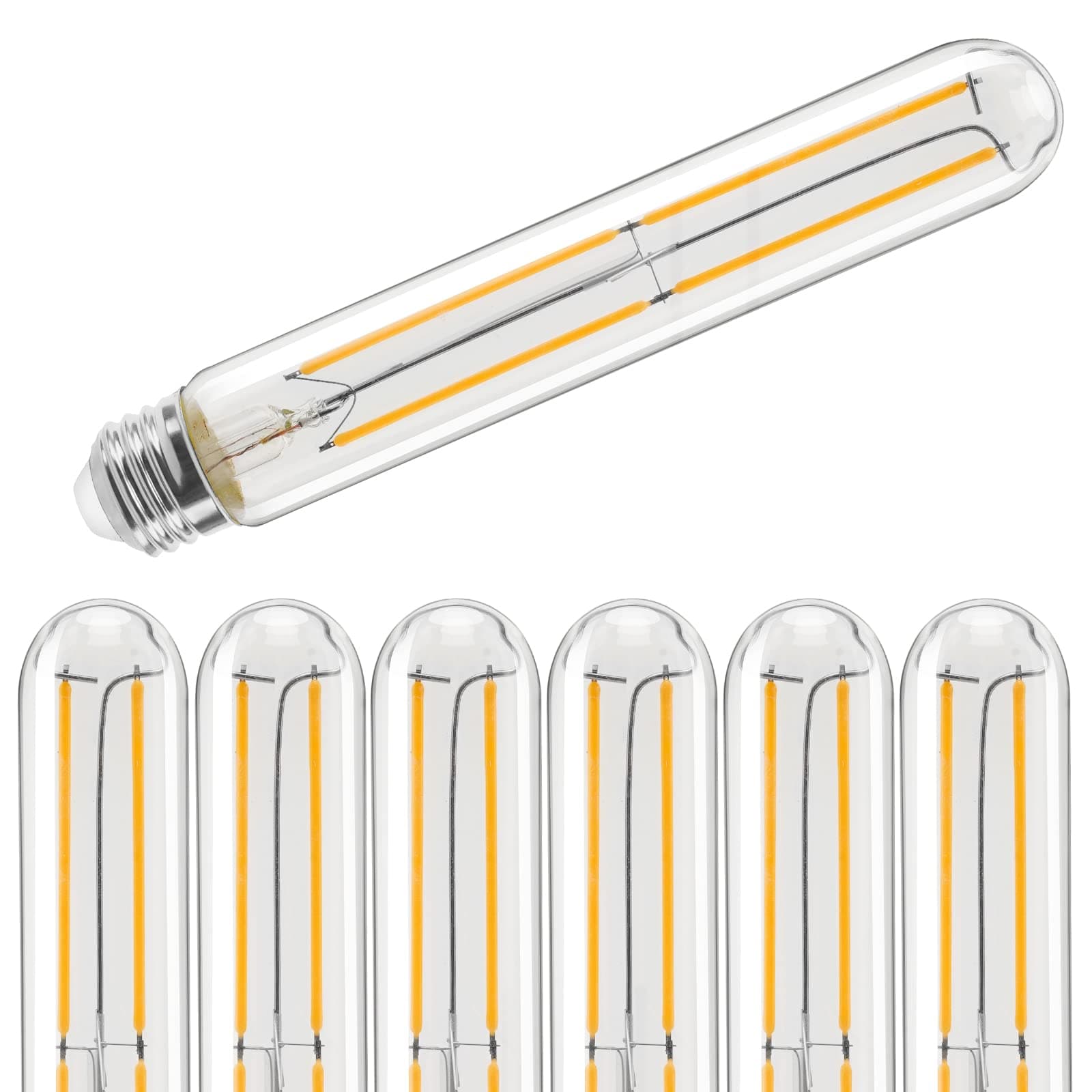 E26 LED Bulb 60 Watt Tubular, Soft White 2700k Edison Bulb 6 Pack, 6W 650LM, Dimmable T10 Led Bulb, E26 Medium Base, 7.28 Inch Long Light Bulbs for Pendant Lights, Lamps, Outdoor Light