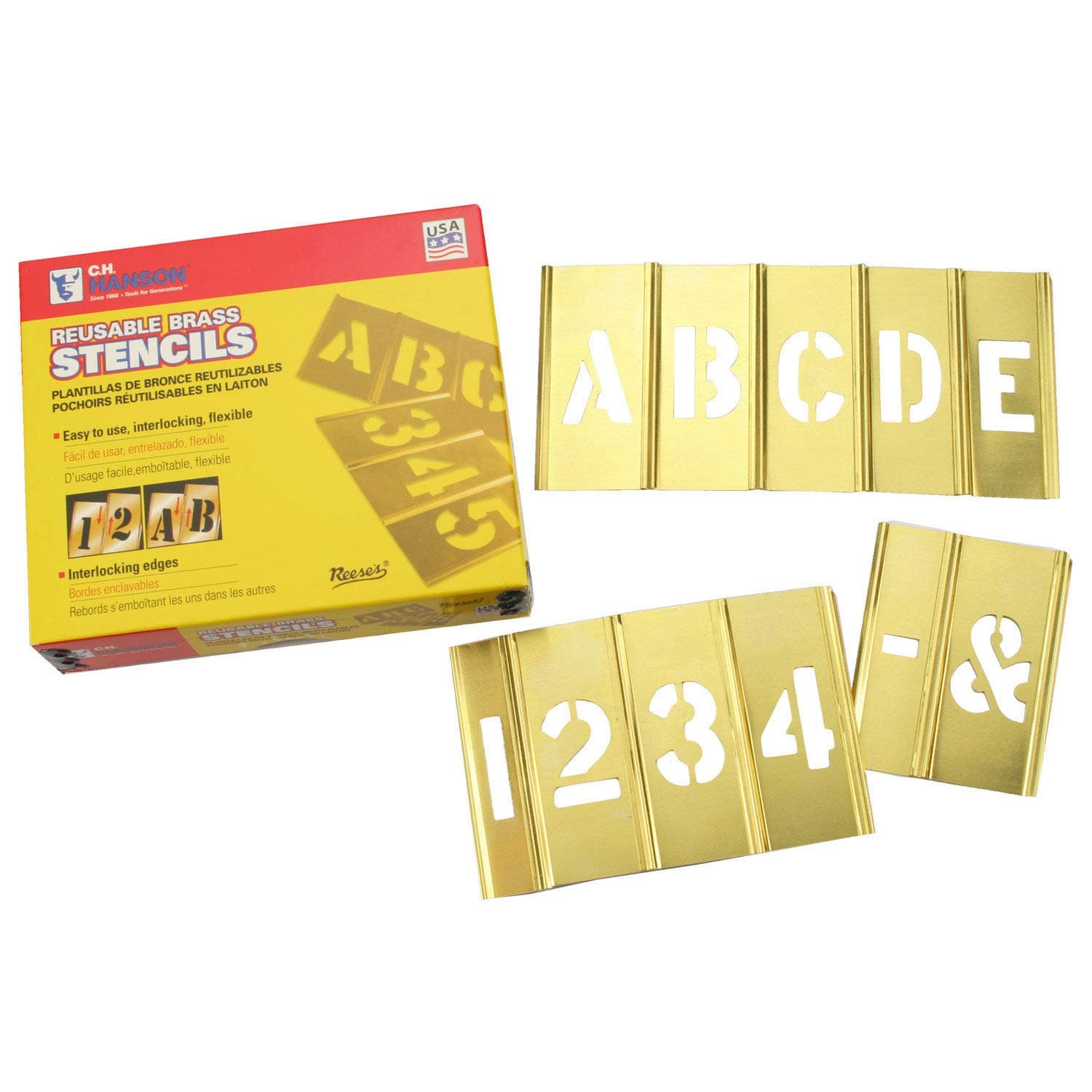 C.H. HANSON C. H. 10072 2-1/2" Brass Interlocking Stencil Letters and Numbers, 45 Piece Set