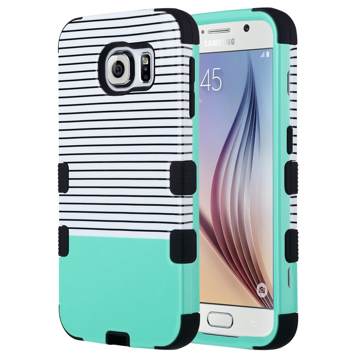 ULAK Galaxy S6 Case,S6 Case, Shock Resistant Hybrid Soft Silicone Hard PC Cover Case for Samsung Galaxy S6, Will NOT Fit S6 Active (Minimal Mint Stripes)