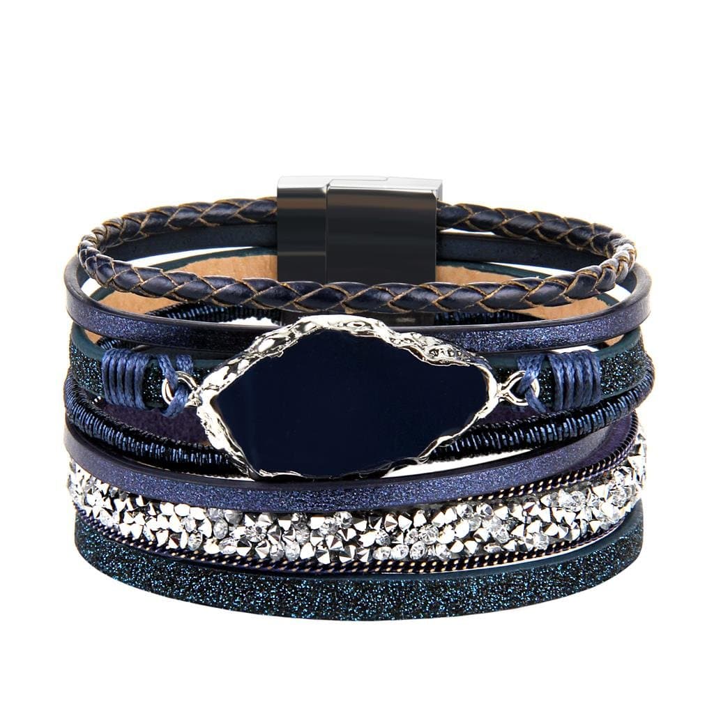 COOLLABraided Wrap Bracelet Agate Stone Crystal Leather Cuff Bangle Women Bracelet