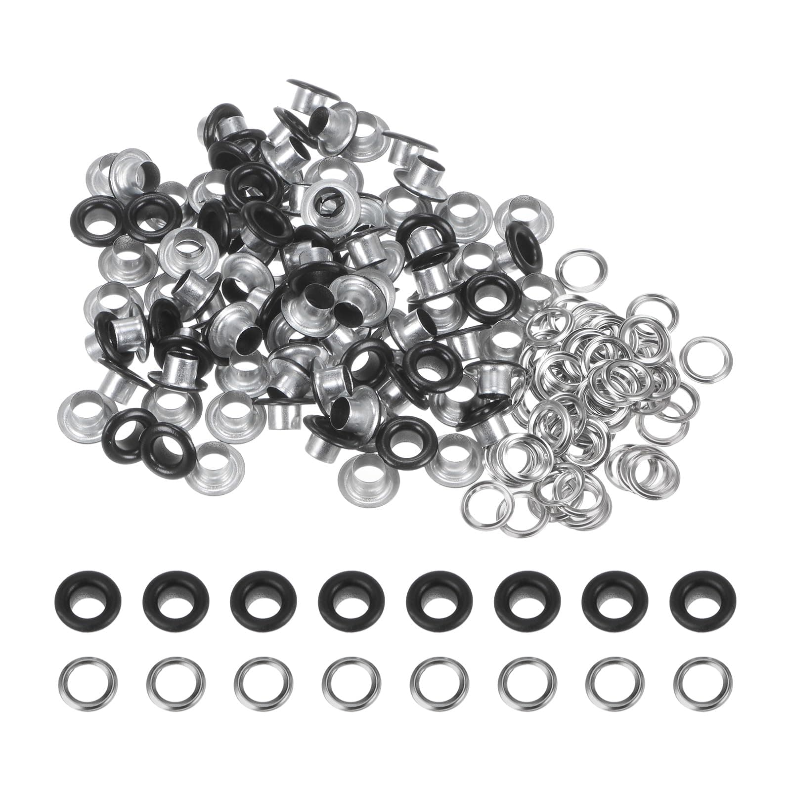 HARFINGTON 100 Set Color Round Grommets 5mm 3/16" Hole Metal Eyelets with Washers for Scrapbooking Shoes Clothes Leather Canvas, Matte Black
