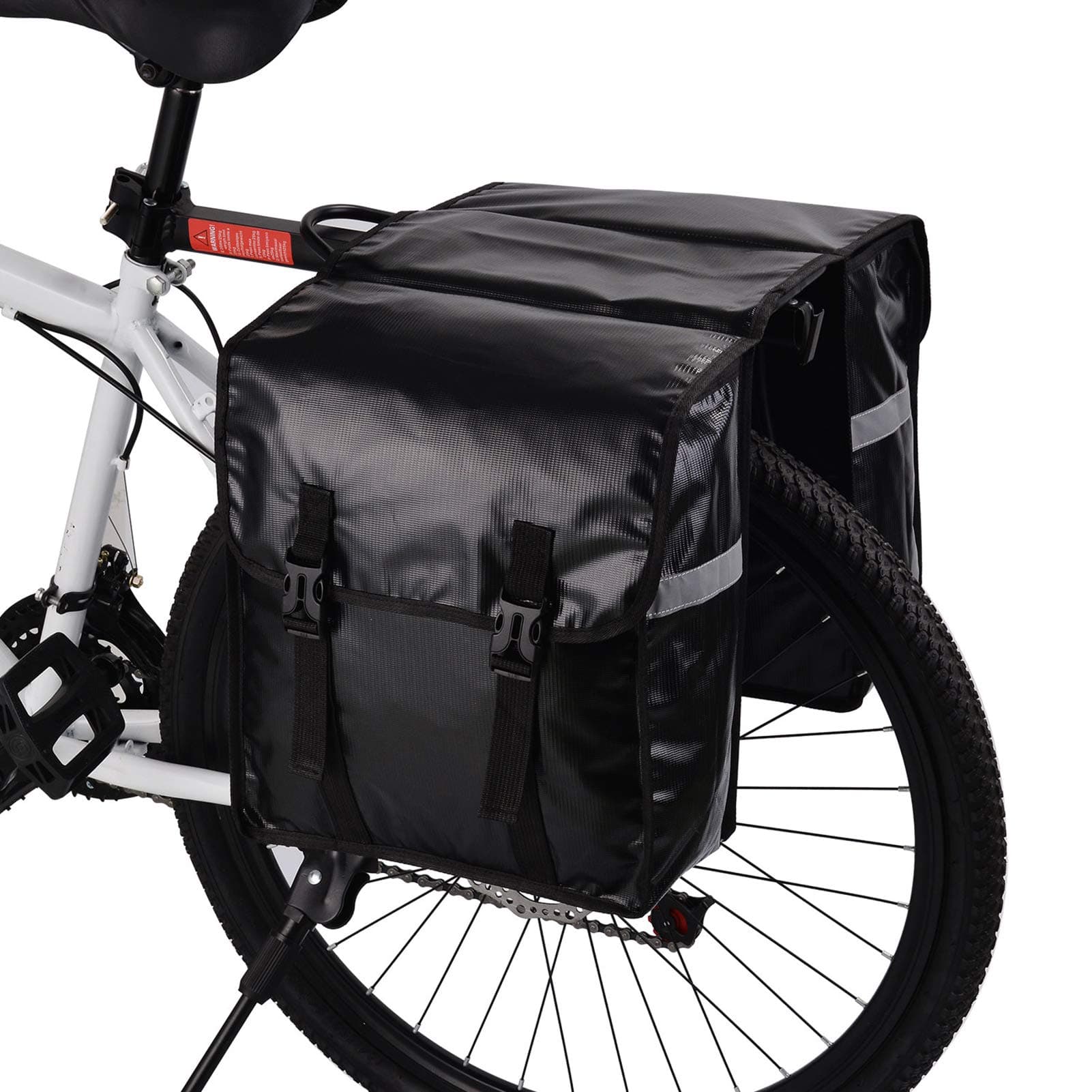 CamGo Bike Double Panniers Strap-on Extendable Cycling Rear Seat Rack Bags Waterproof Bicylcle Accessory Storage Luggage with Rain Cover Black