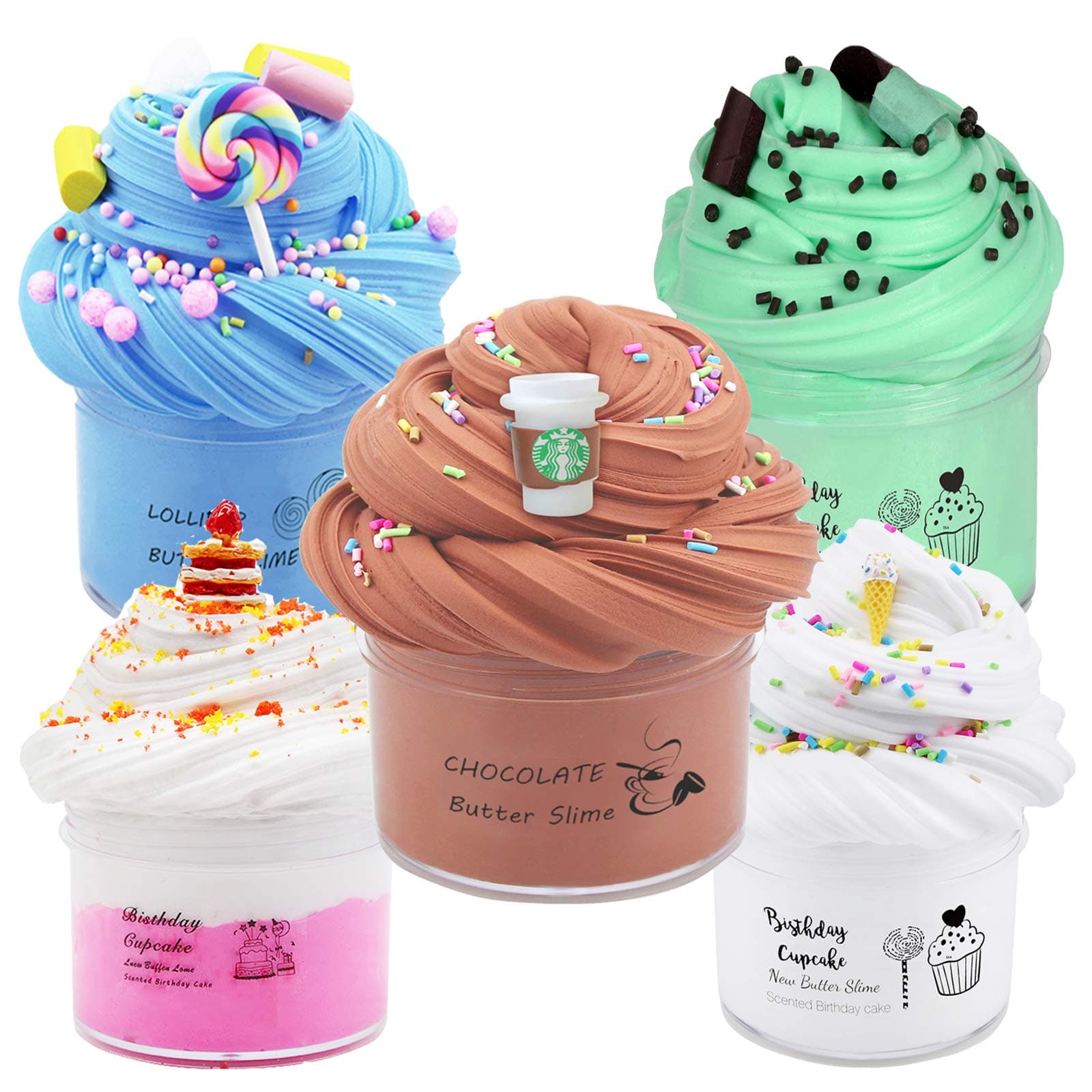 Summerdays 5pack Birthday Cake Theme Butter Slime Kit, Including Cake Slime, Coffee Slime, ice Cream Slime, Mint Chocolate Slime and Candy Slime,Birthday Gifts for Boys and Girl