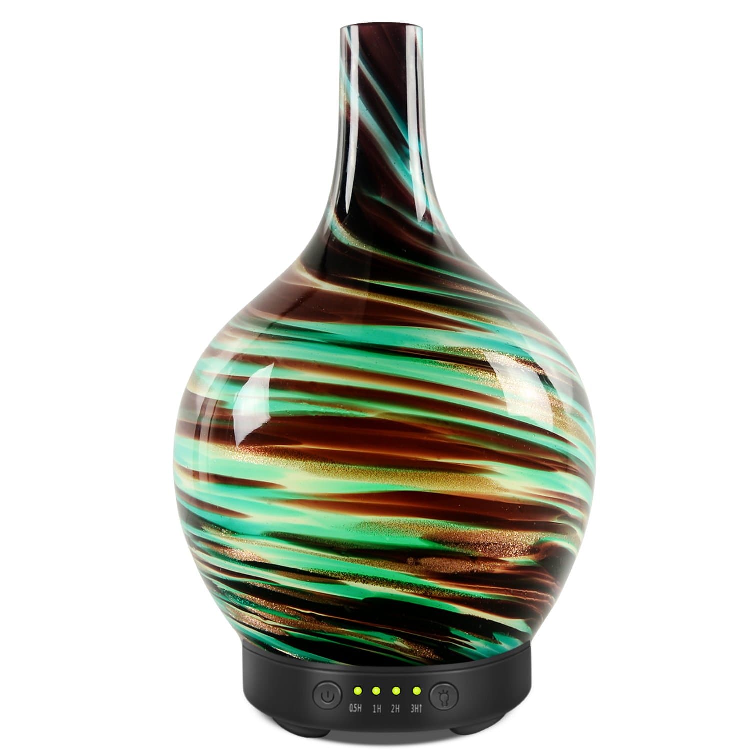 Essential Oil Diffuser Art Glass Vase Fragrance Ultrasonic Cold Fog Humidifier 7 color LED Lamp and Water Free Automatic Closing 4 time Set Office Family Bedroom Baby Room Study Yoga (art vase-1)