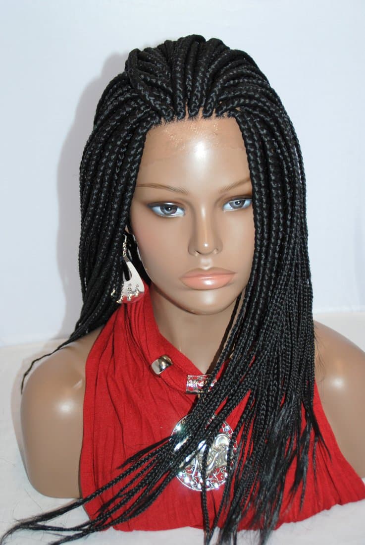 Fully Hand Braided Lace Front Wig Box Braids Color #1 Medium-Braids Premium Synthetic Hair 14-20 Inches (14", 1(jet black color))