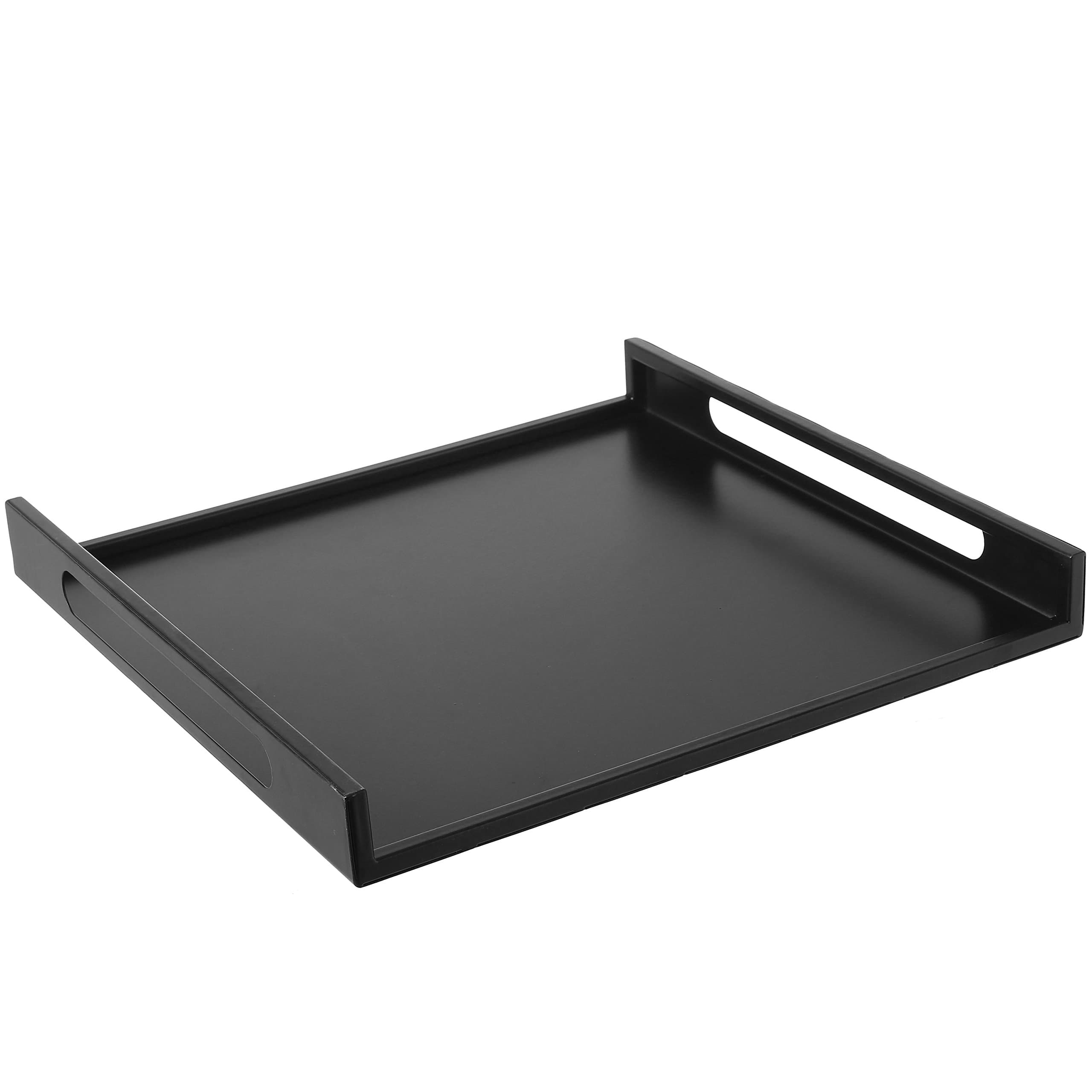 MyGift 16 Inch Square Matte Black Metal Large Serving Tray with Handles