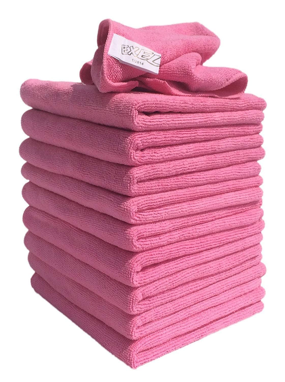 Exel Blue Lint Free Microfibre Super Magic Cleaning Cloths For Polishing, Washing, Waxing And Dusting (X5, Pink)
