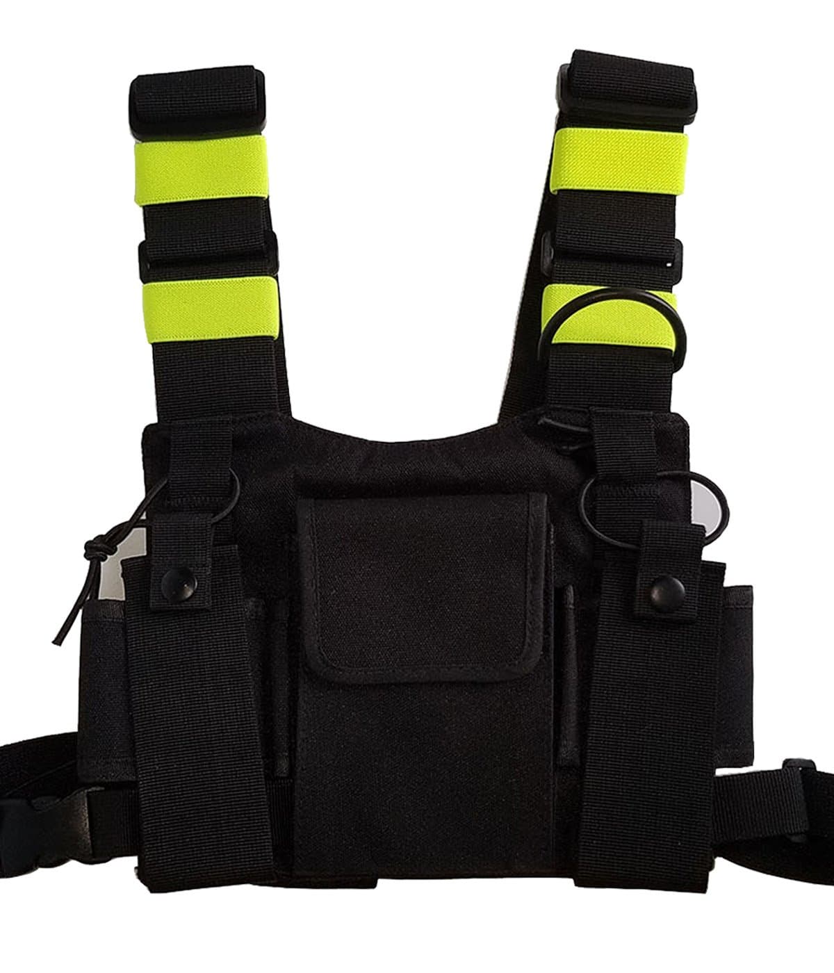 Lewong Universal Hands Free Chest Harness Bag Holster for Two Way Radio (Rescue Essentials) (Black and Fluorescent Green)