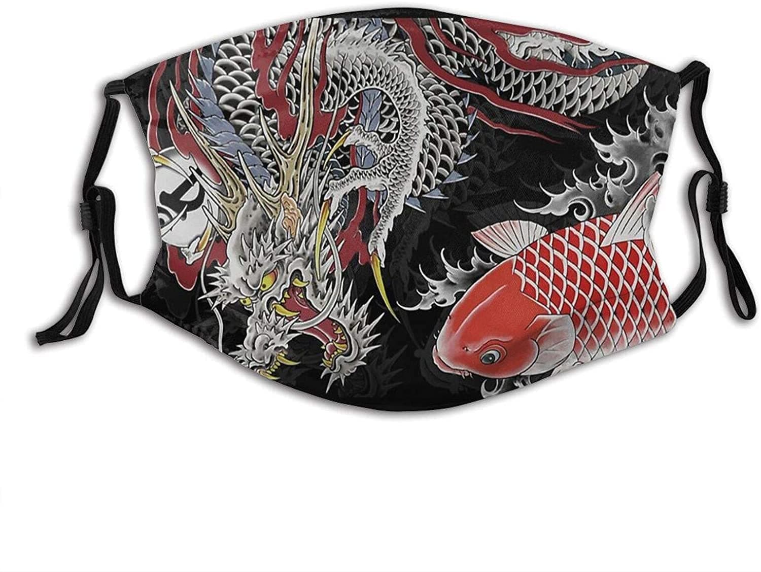 Koi and Dragon Tattoo Kiryu and Nishiki Face Mask with 2 Filter Washable Face Balaclava Windproof Dustproof Adjustable Mask Unisex