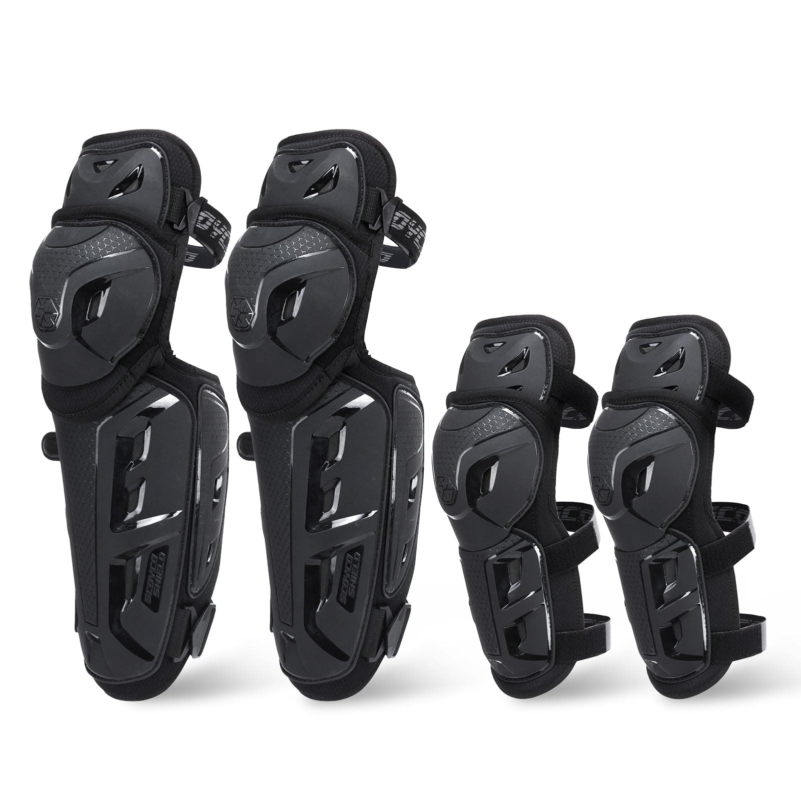 4Pcs Knee-and-Shin Guards Elbow Guards Anti-slip for Men 2 in 1 Protector Adjustable Powersport Protection/Motorbike/Racing/Motorcycle/Cycling