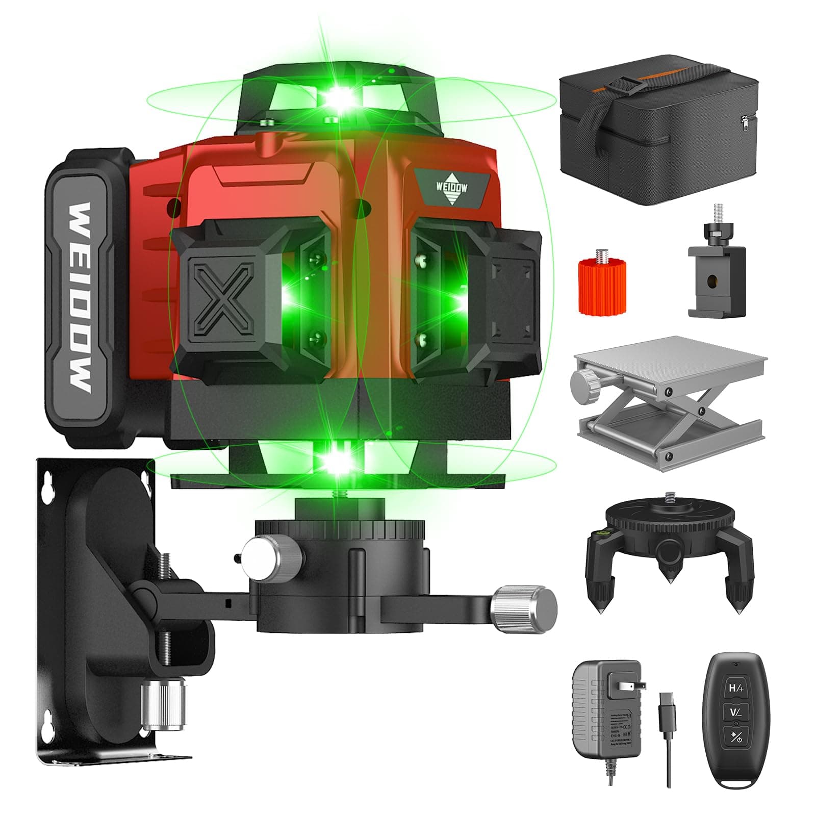 WEIDDWlaser level Self Leveling 16 Lines 4×360° for Picture Hanging and Construction, High-capacity Lithium Battery