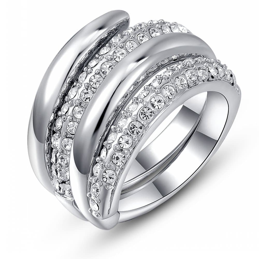 ROXI 18K Platitum / Rose Gold Plated Double Winding Party Ring for Women Best Christmas Gifts (Available in Sizes 6 7 8) (8, Platinum)