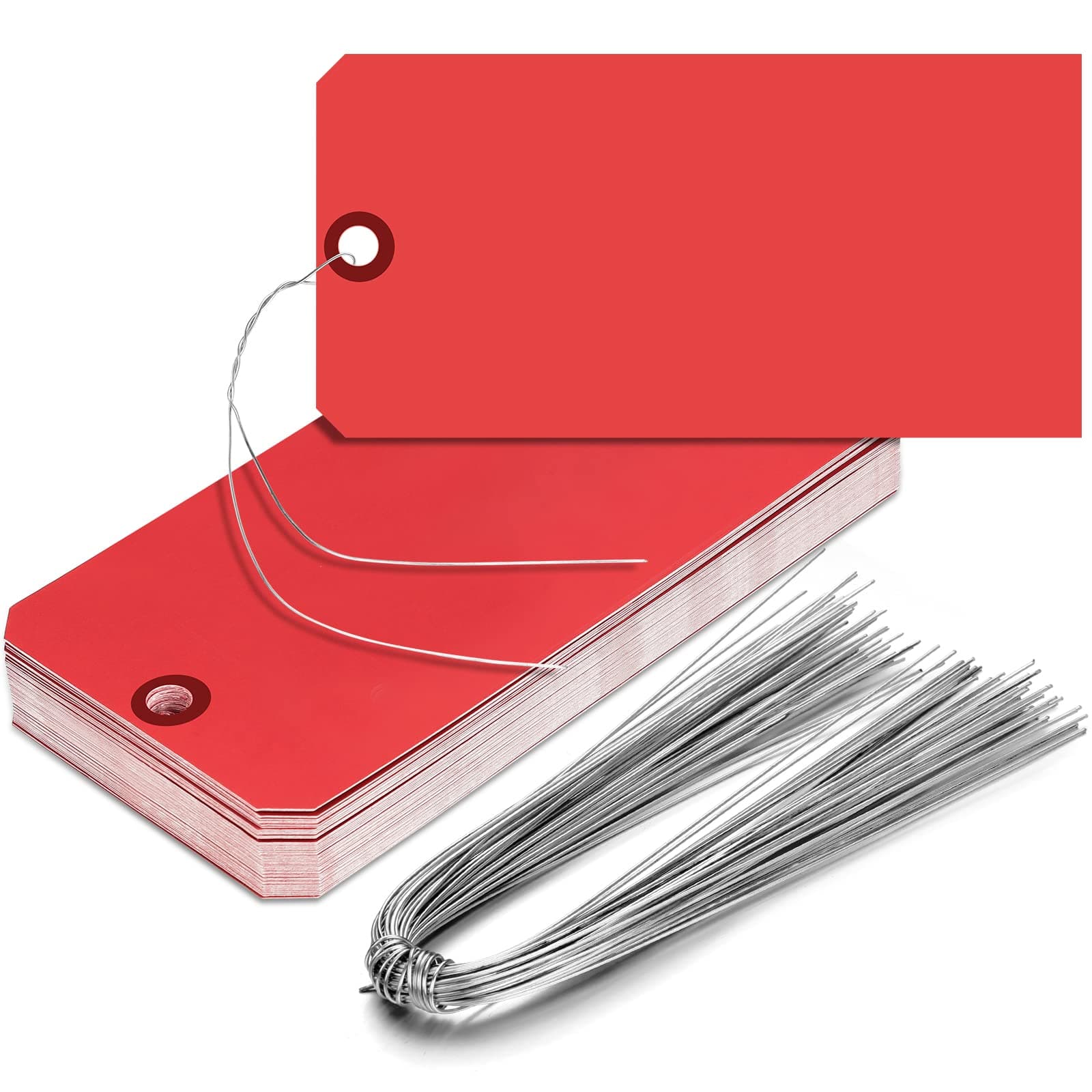 Geyee 200 Pieces Blank Manila Shipping Tags with Wires 4 3/4 x 2 3/8 Luggage Paper Label Tags for Inventory Garage Hanging Items(Red)