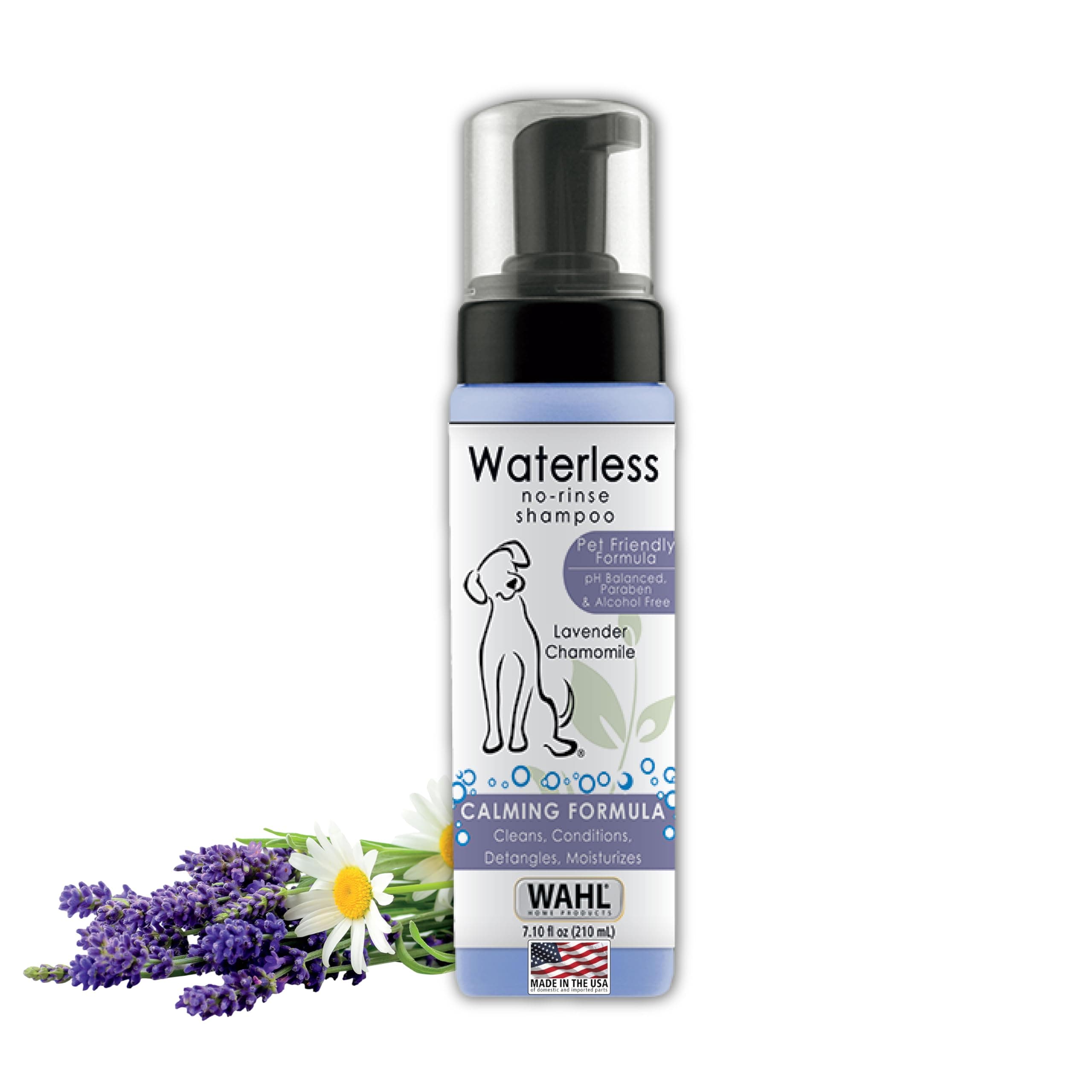 USA Pet Friendly Waterless No Rinse Shampoo for Animals – Lavender & Chamomile Scented - Cleaning, Conditioning, Detangling, & Moisturizing Shampoo for Dogs – 7.1 Oz - Model 820014A