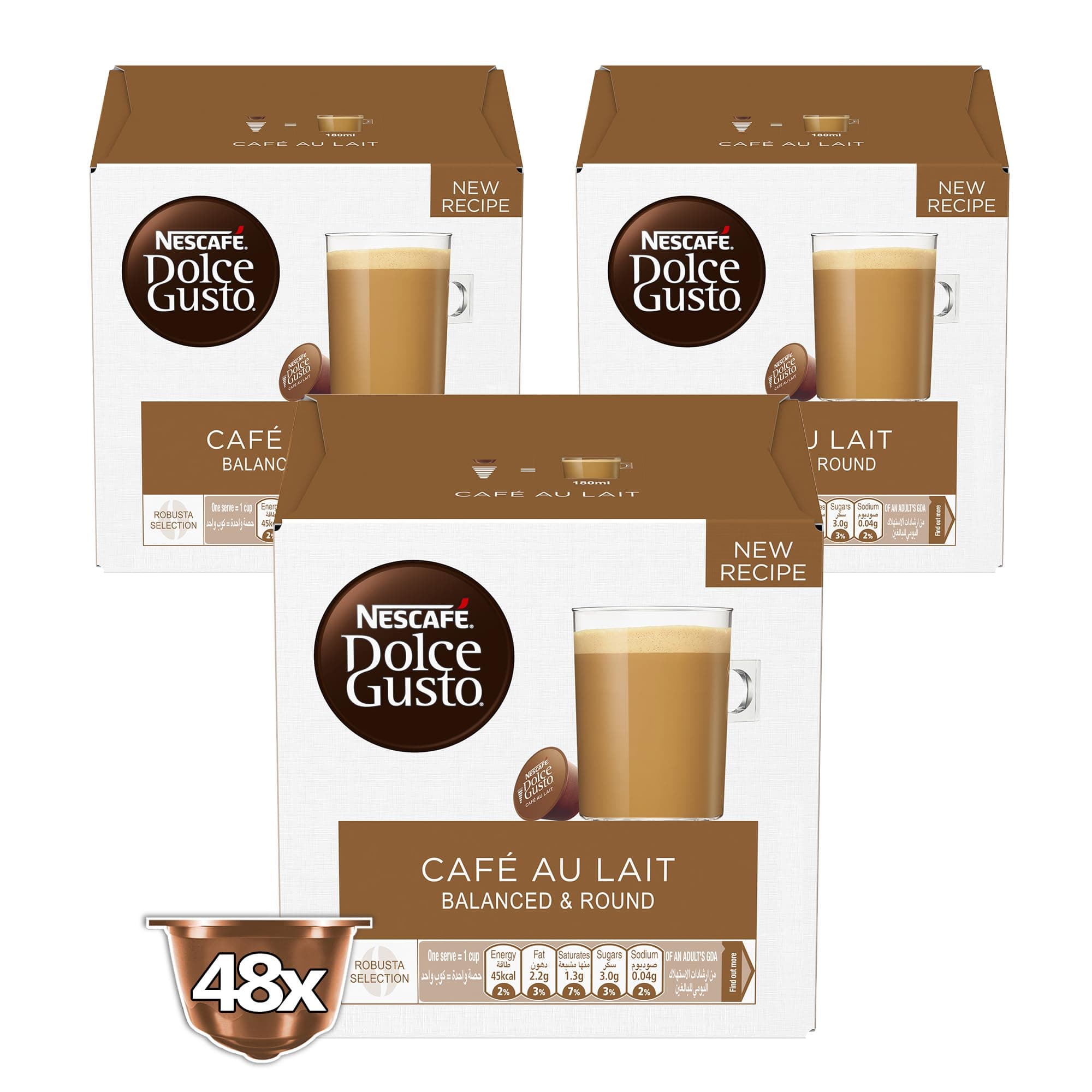Nescafe Dolce Gusto Cafe Au Lait Coffee Capsules (48 Capsules)