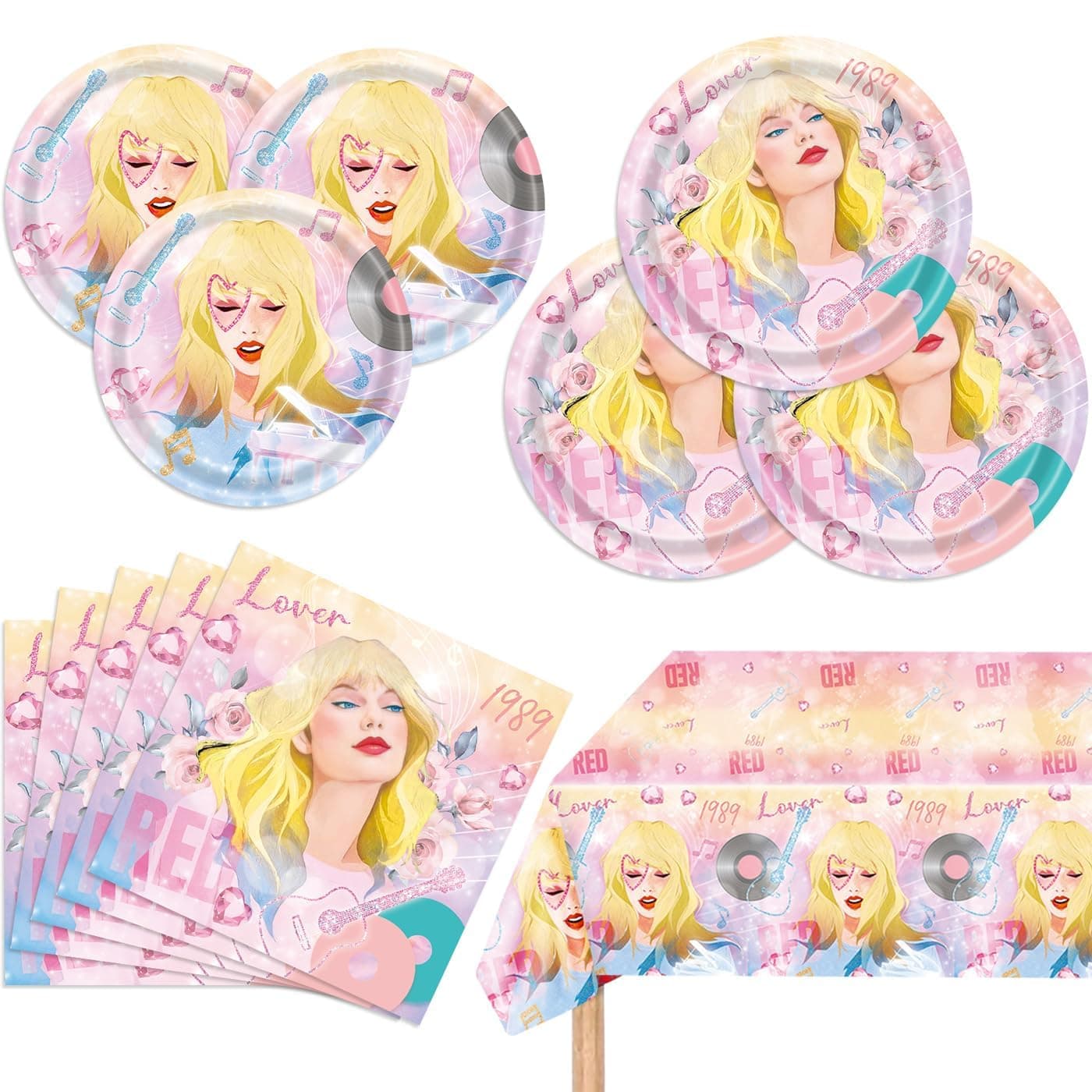 KASTWAVE Taylor Birthday Decorations, 20 Plates, 20 Napkins and 1 Tablecover for Girls Fans Taylor Party Supplies