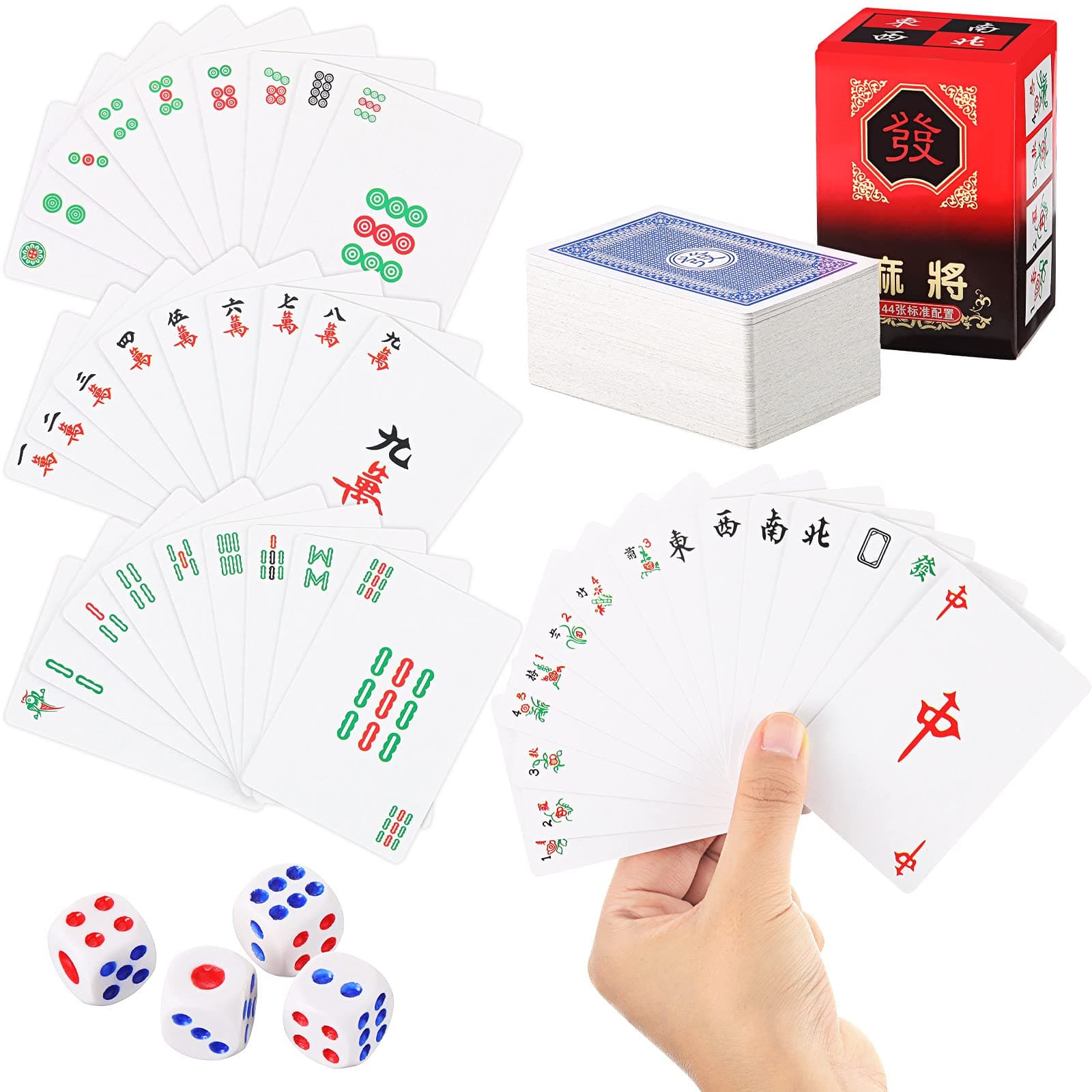 Mahjong Playing Cards 2026, Large Print Chinese American Mahjong Game Set with Dices, Portable, Durable Poker Mah Jong Cards for Family Party, Travel, Game Night(Waterproof PVC)