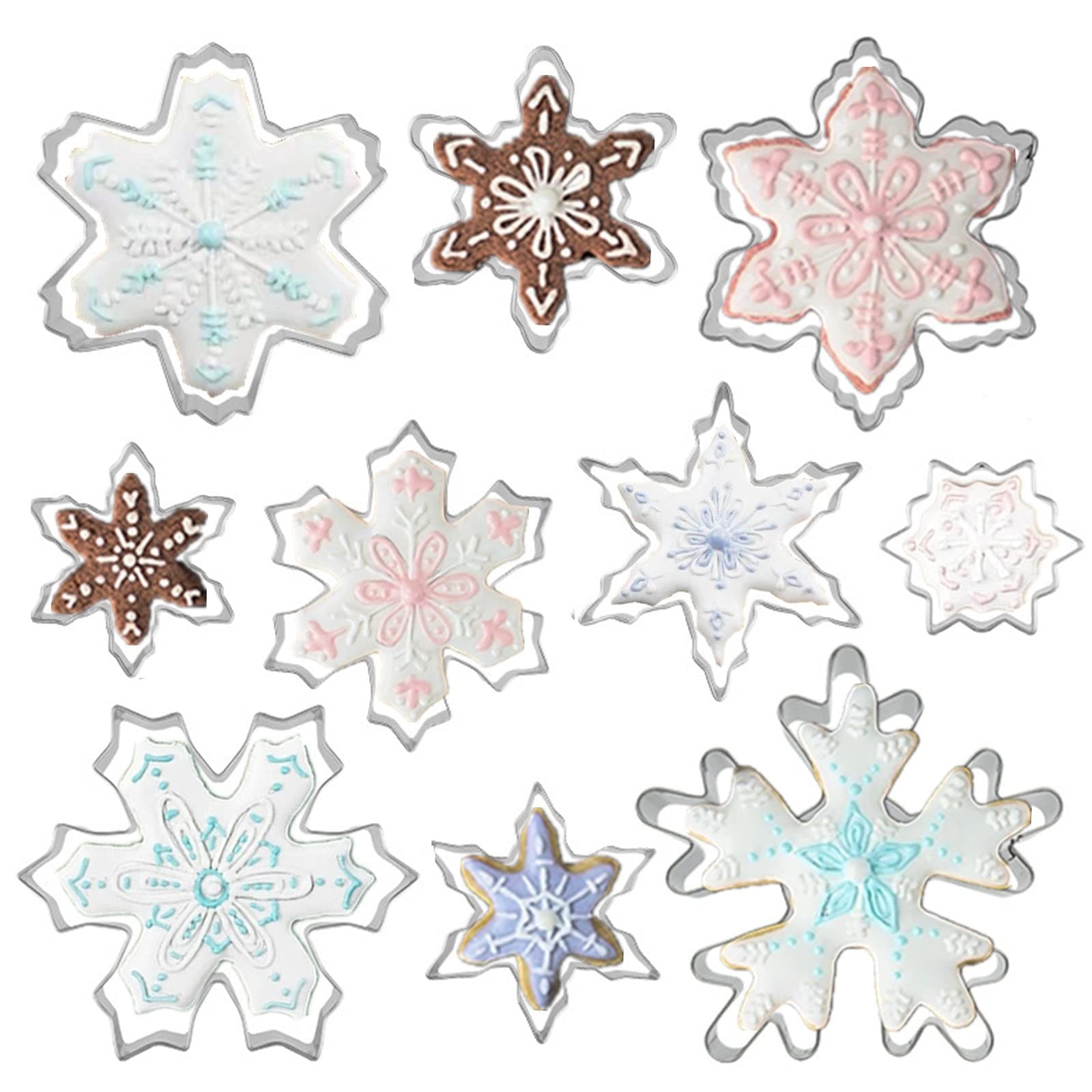 Snowflake Cookie Cutters Set of 10 pcs, Stainless Steel Snowflake Shaped Christmas Holiday Baking Molds for Fondant & DIY Crafts